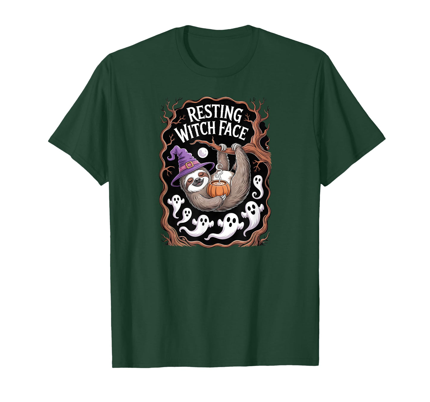 Halloween Sloth Resting Witch Face T-Shirt