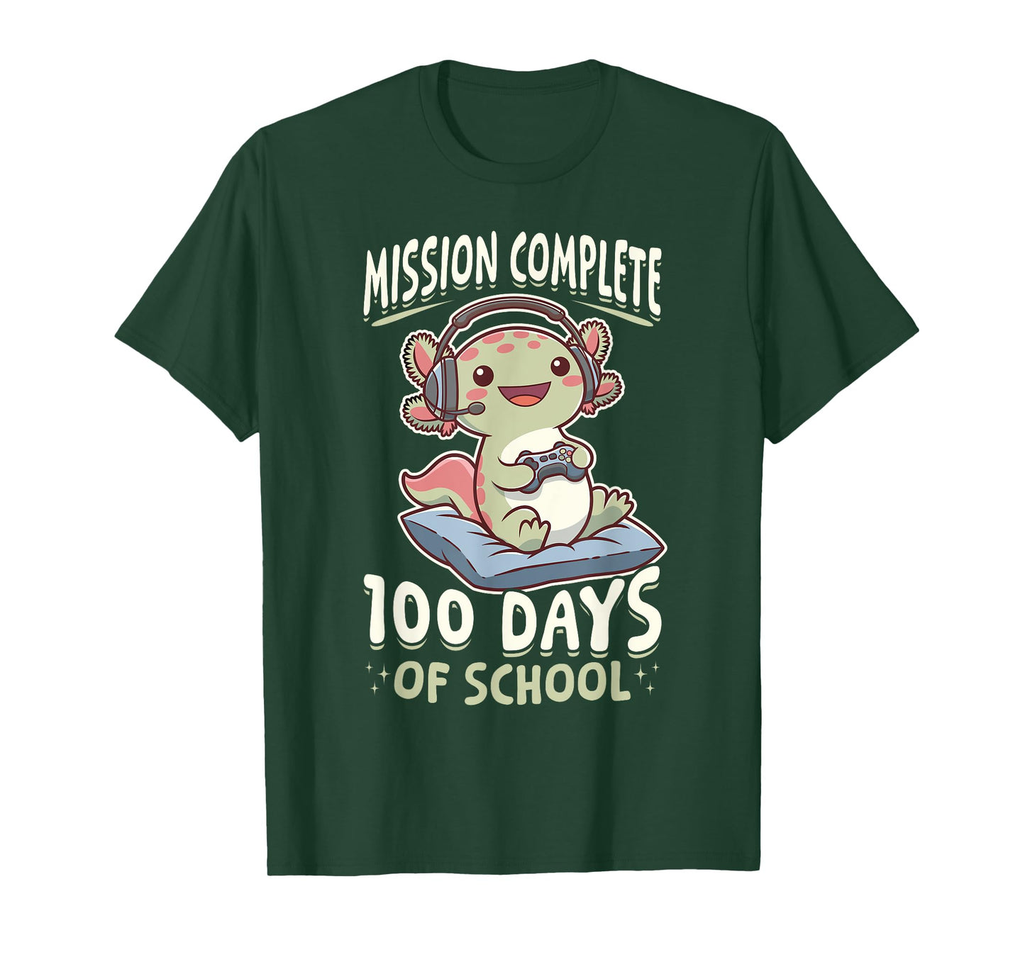 Funny Gamer Axolotl Kawaii Mission Complete 100 Days of T-Shirt
