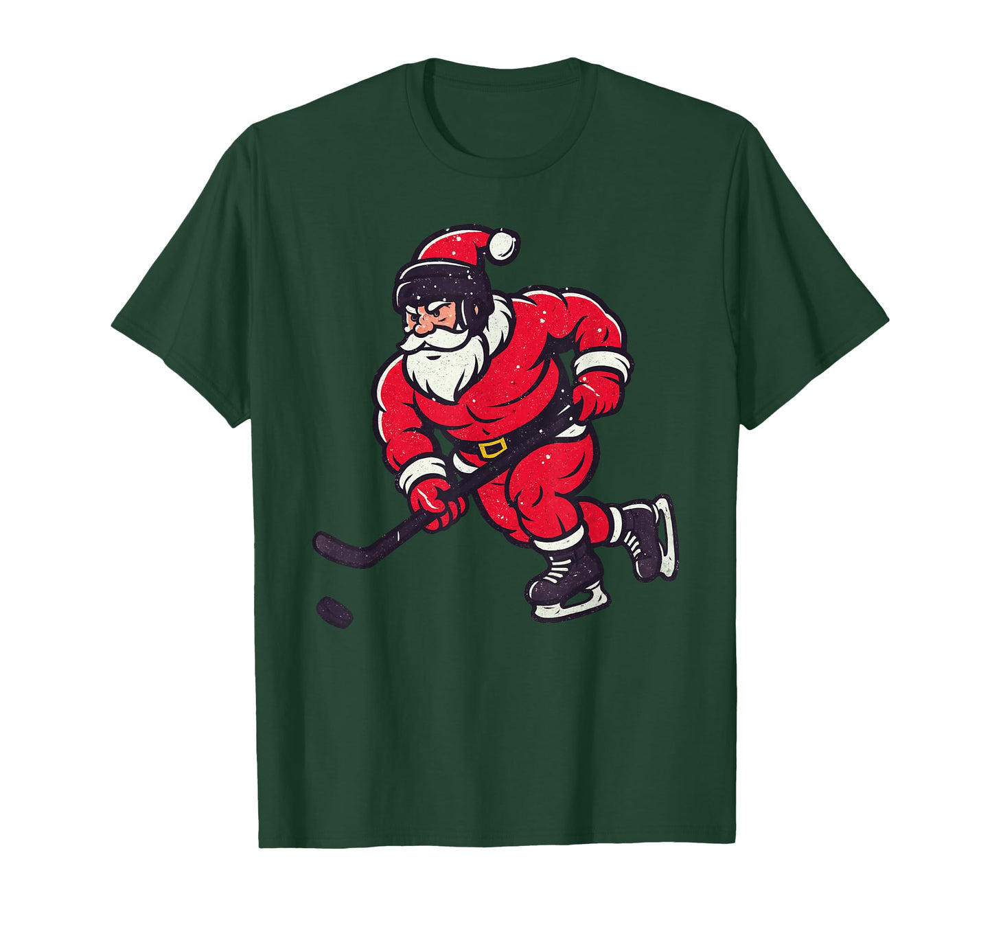 Santa Playing Ice Hockey Christmas Vintage Funny Xmas T-Shirt