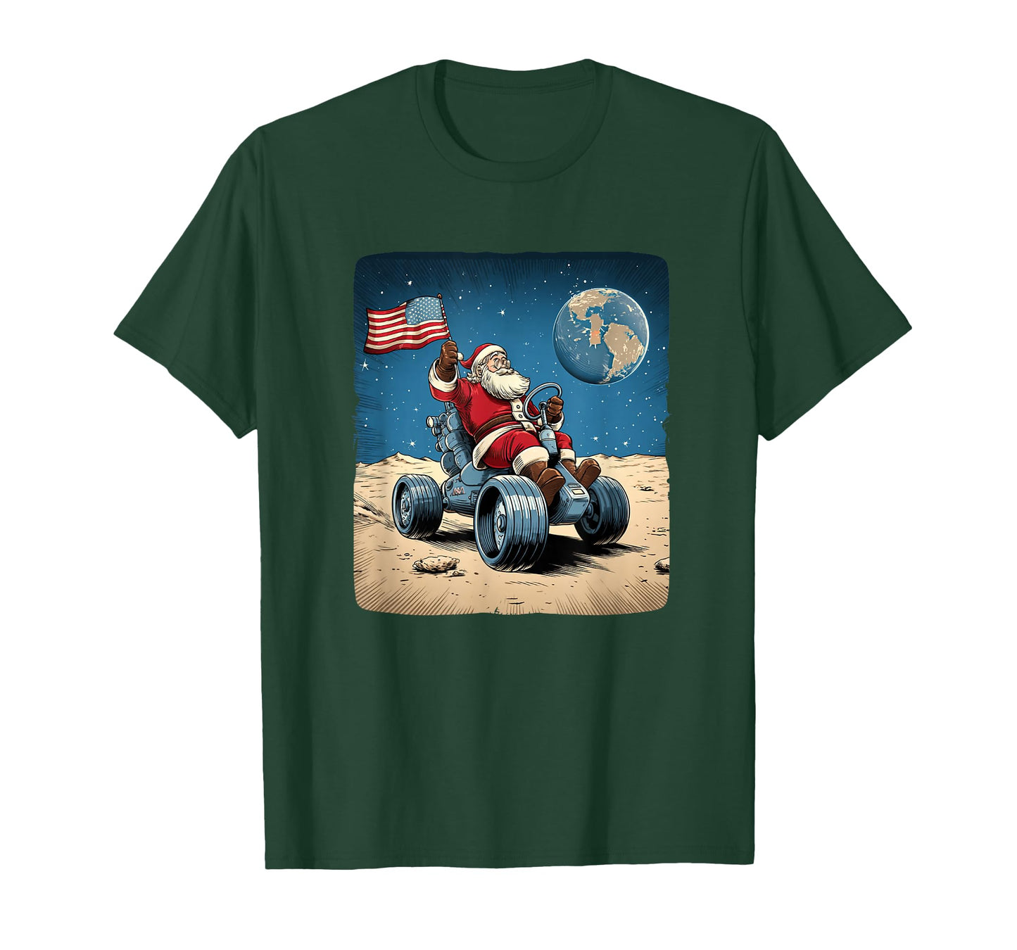 Cool Space Xmas Costume for Santa Moon Vehicle Lovers T-Shirt