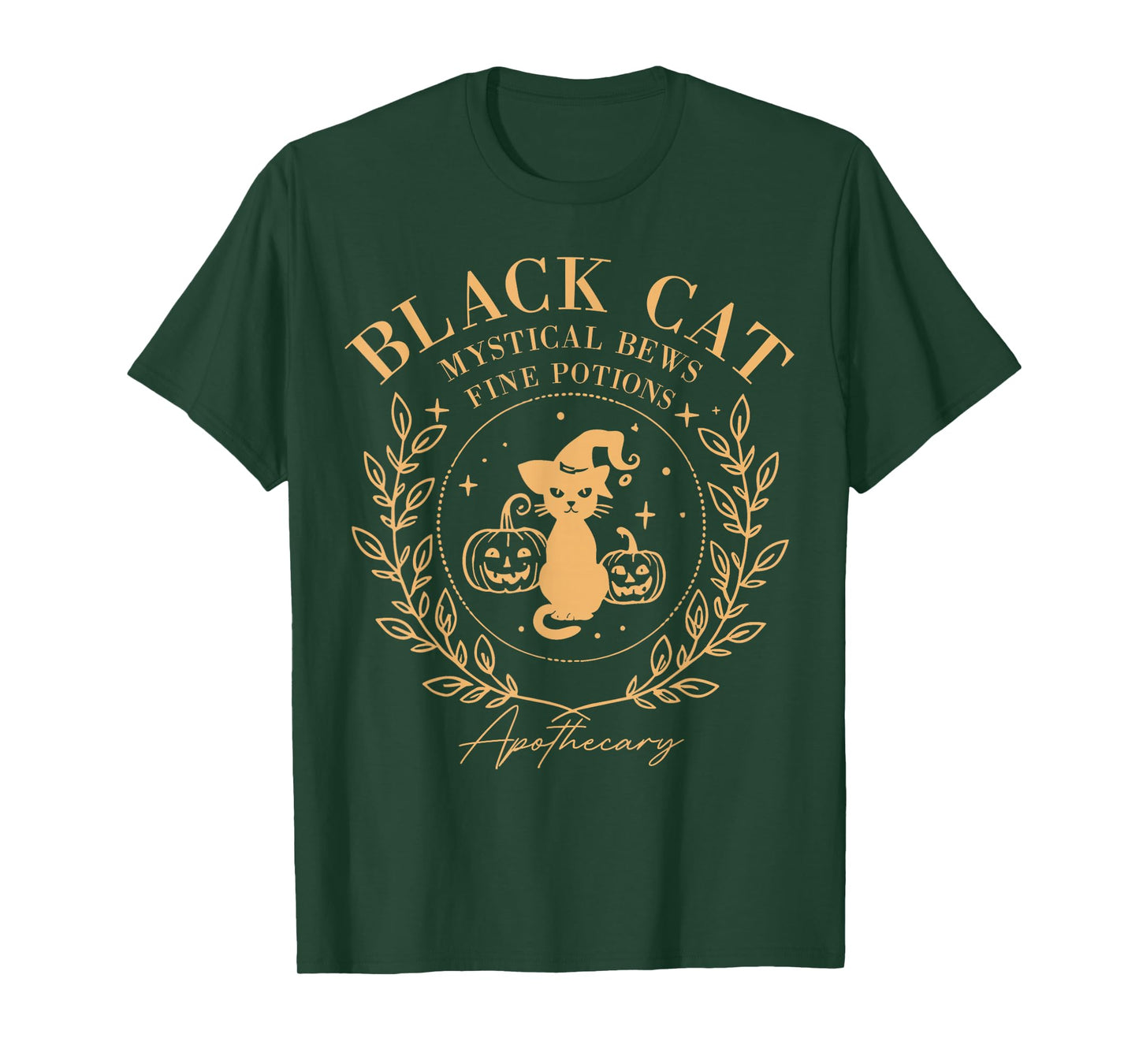 Retro Scary Halloween Costume Black Cat Salem Apothecary T-Shirt