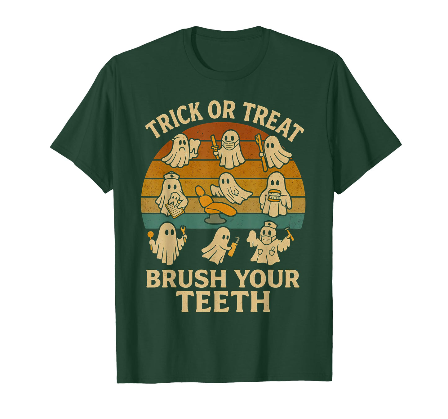 Trick Or Treat Brush Your Teeth Ghost Cute Halloween Dentist T-Shirt