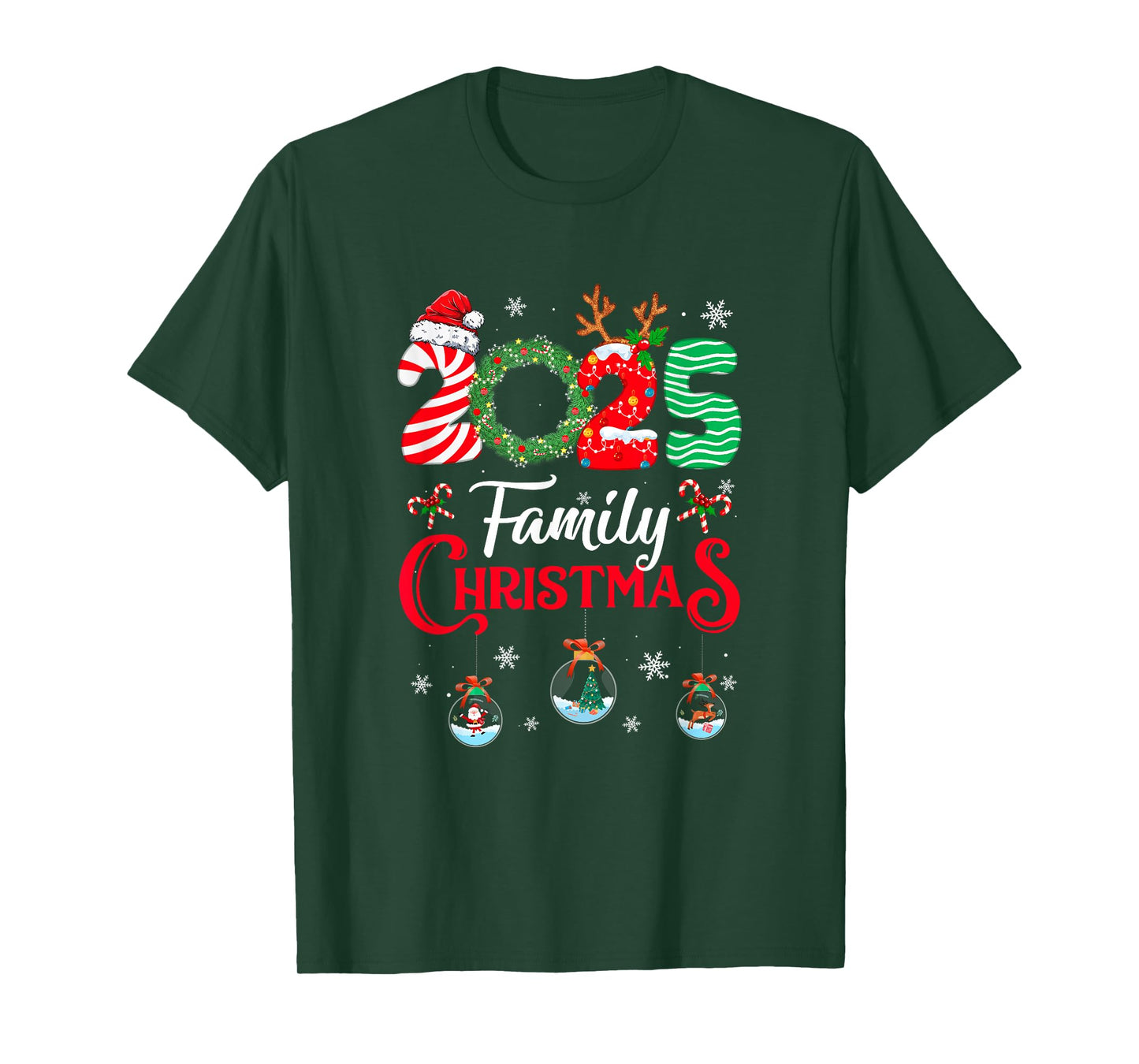 Family Christmas 2025 Merry Xmas Ball Light Garden Reindeer T-Shirt