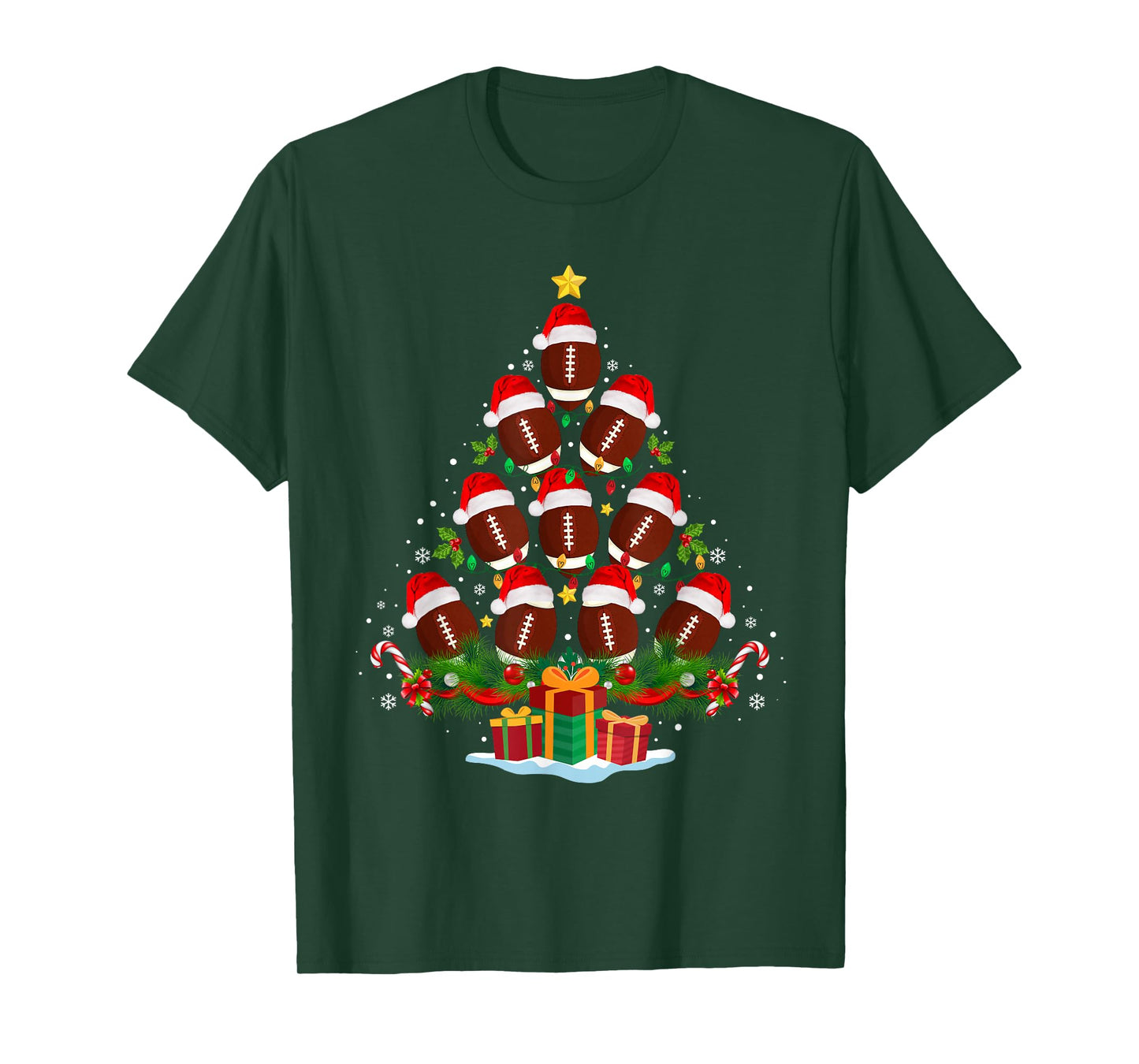 Football Christmas Tree Lights Funny Xmas Men Boys Kids T-Shirt