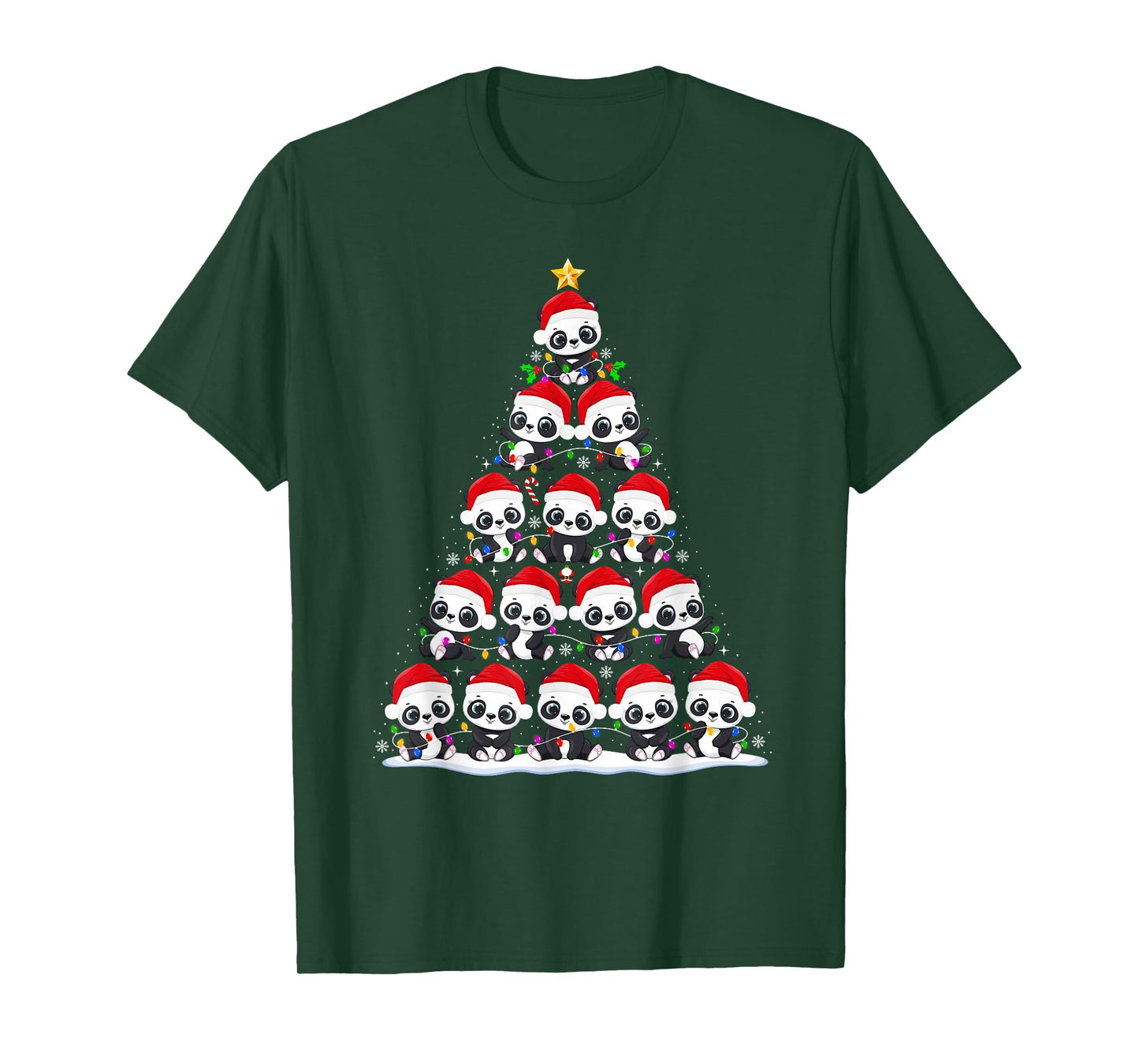 Panda Christmas Tree Lights Funny Xmas Santa Hat Panda Lover T-Shirt