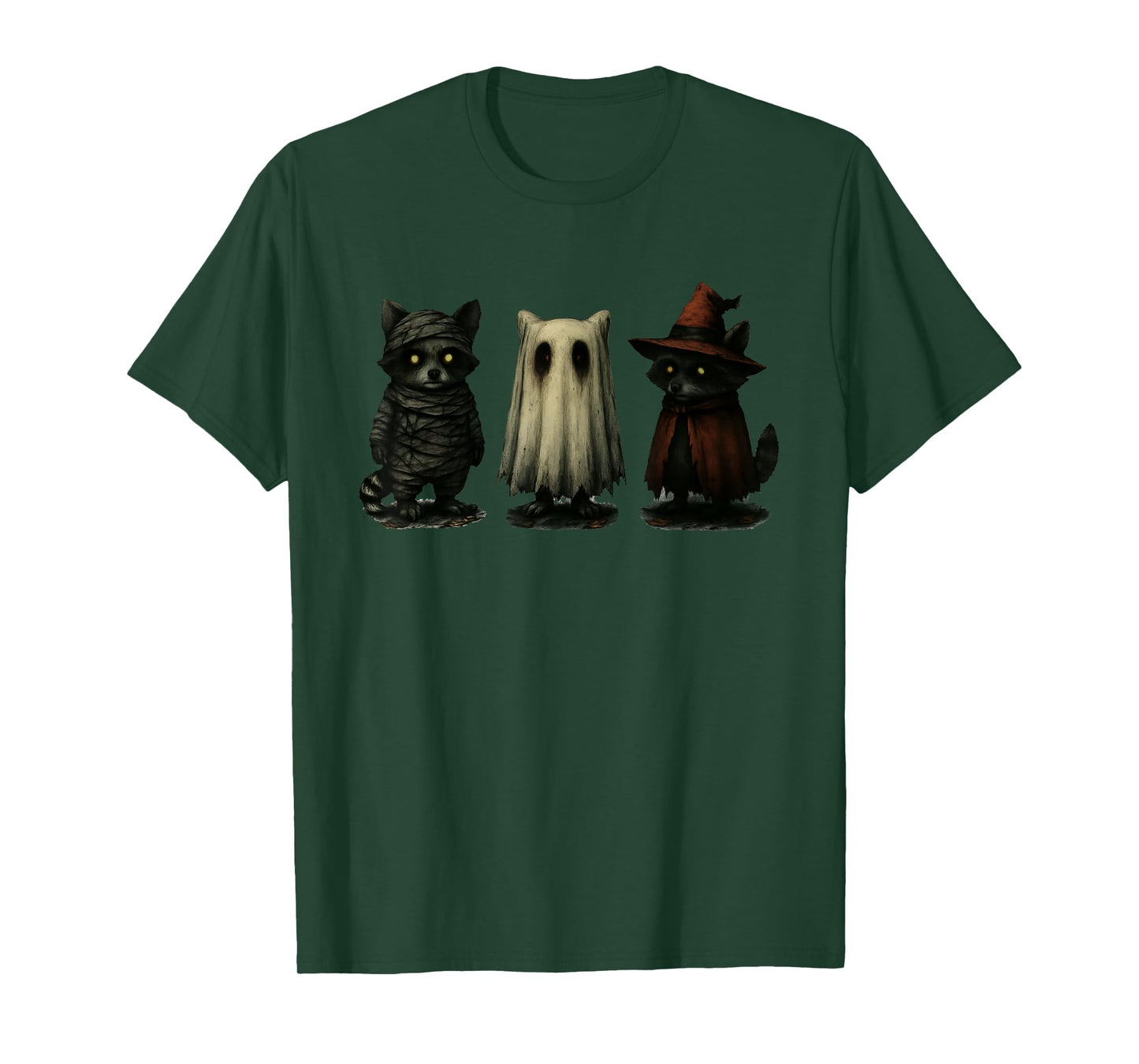 Spooky and Feral Funny Witch Ghost Raccoon Halloween Costume T-Shirt