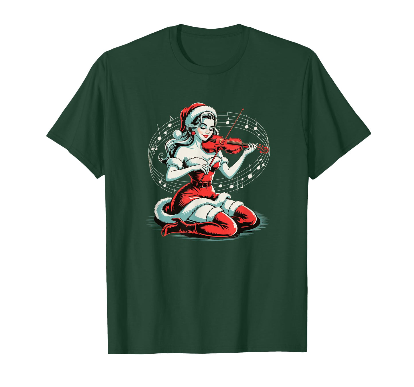 Christmas Violin Santa Girl Funny Music Retro Holiday Music T-Shirt
