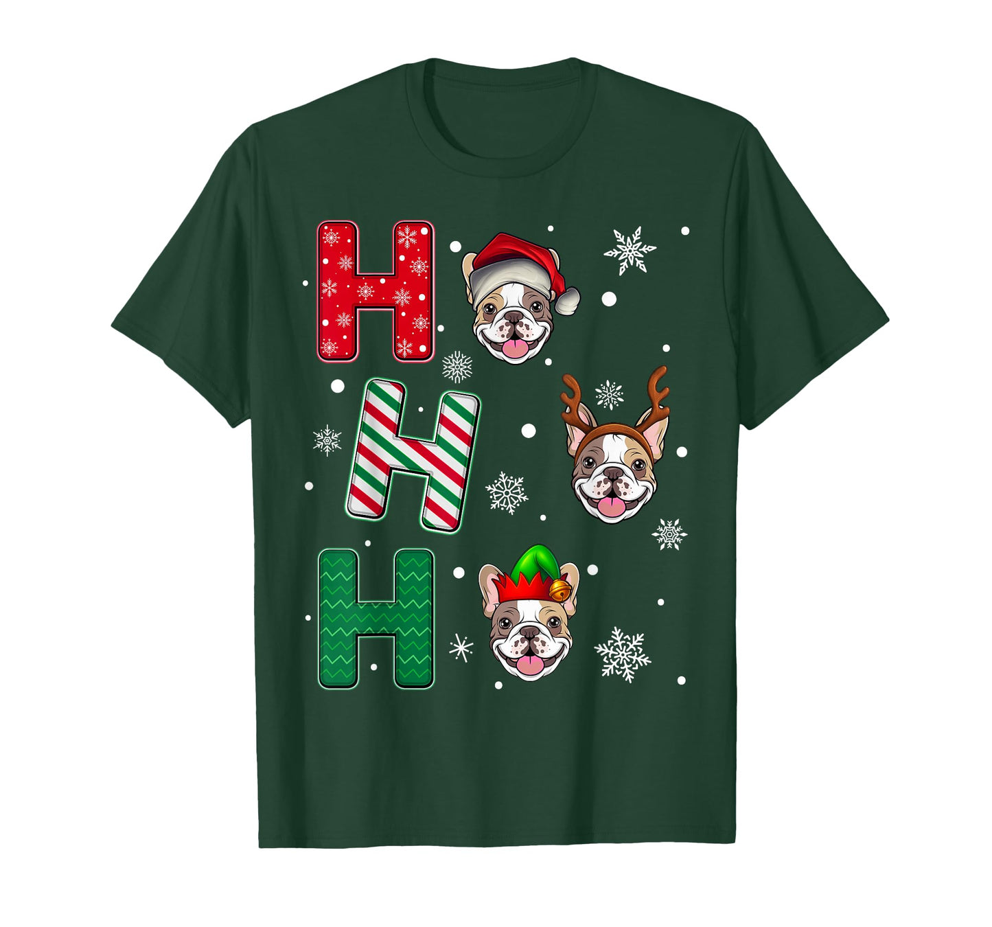 Ho Ho French Bulldog Dog Matching Christmas Santa Elf Xmas T-Shirt