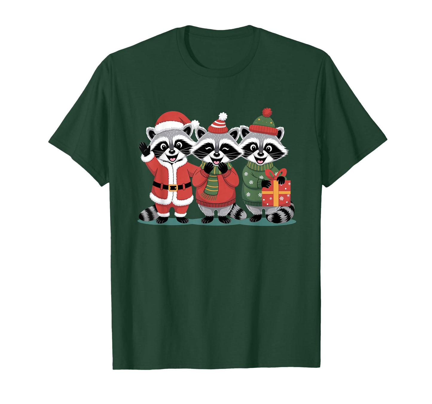 Cute Raccoon Christmas Funny Holiday Santa Claus Animal Gift T-Shirt