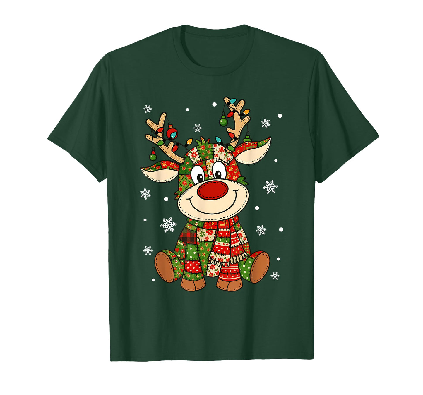 Merry Christmas Lighting Reindeer Patchwork Matching Family T-Shirt