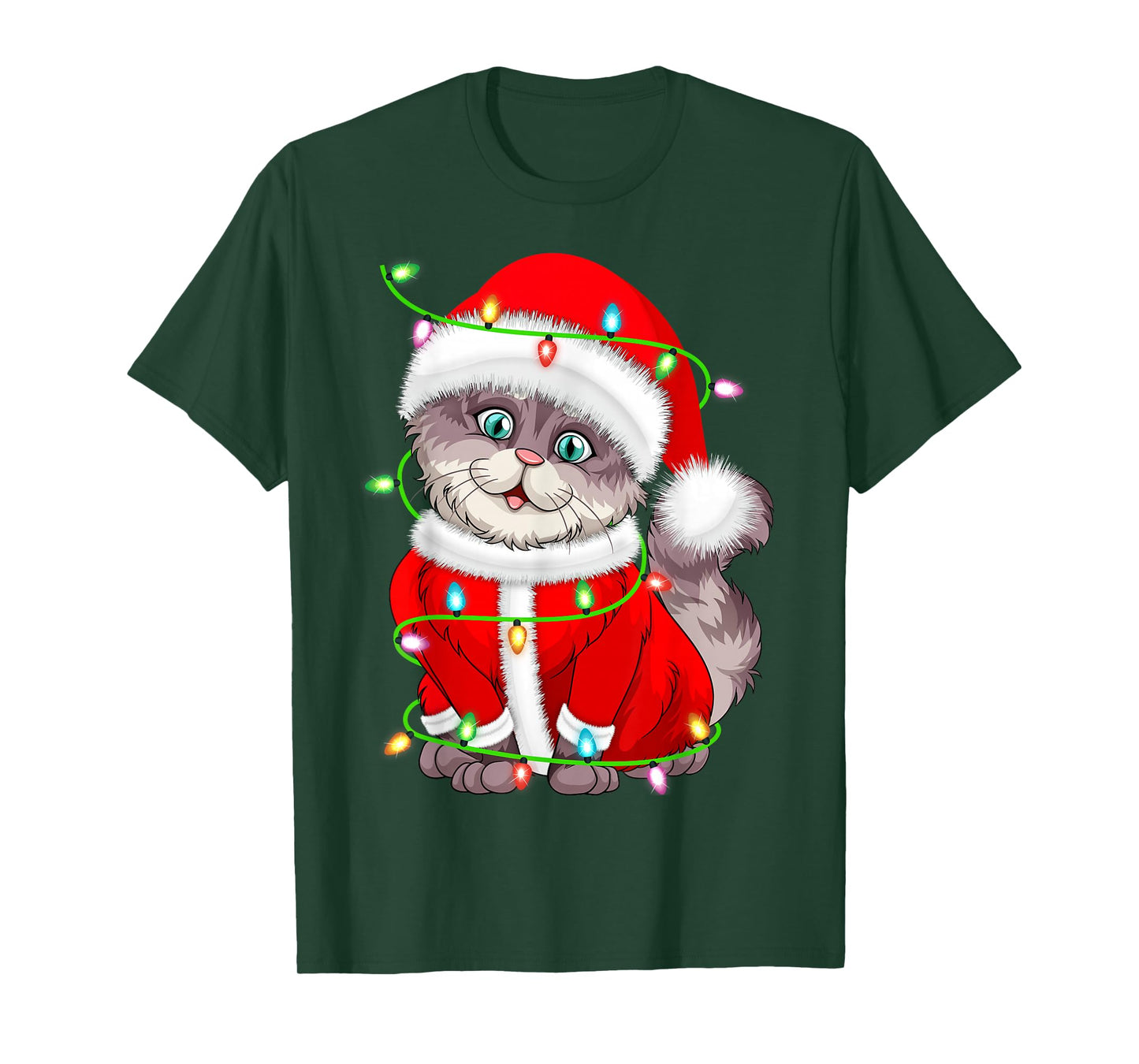 Cat Christmas Lights Santa Costume Cute Animal Xmas T-Shirt