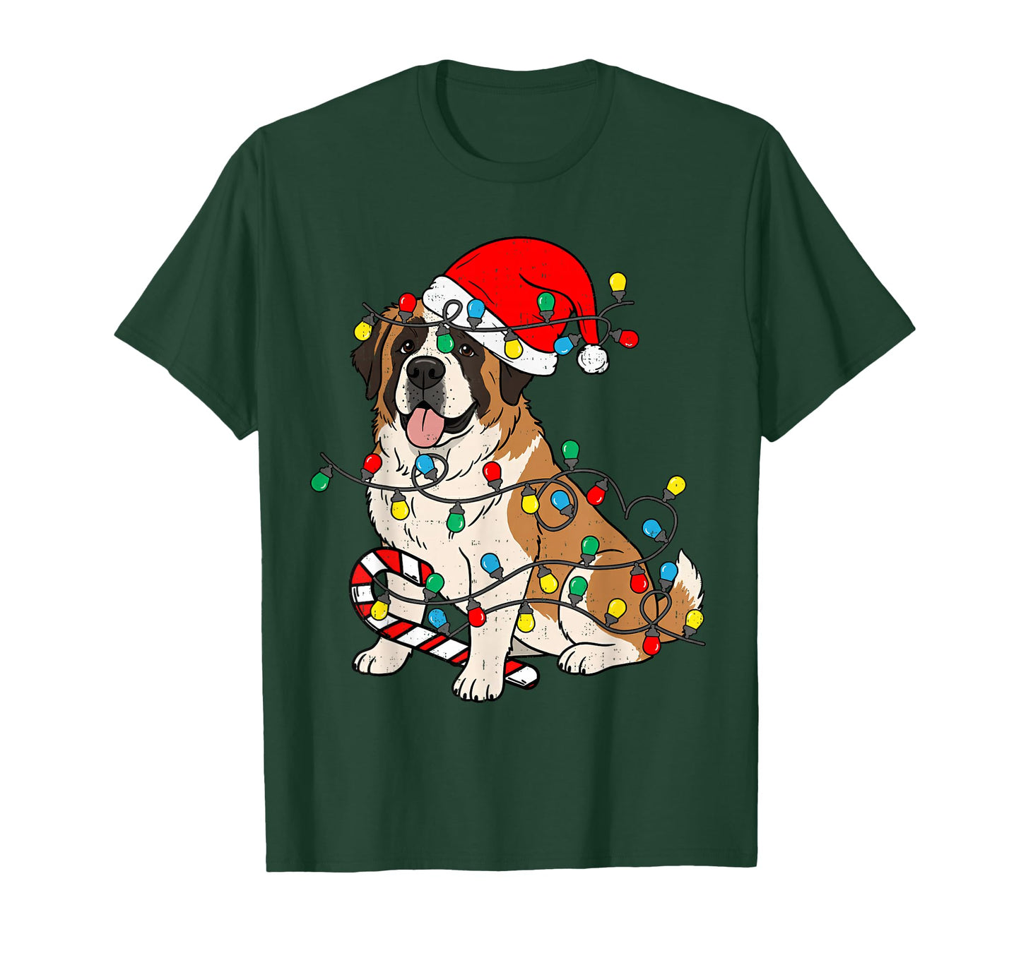 Saint Bernard Dog Christmas Lights Santa Xmas Pet Dog Lover T-Shirt