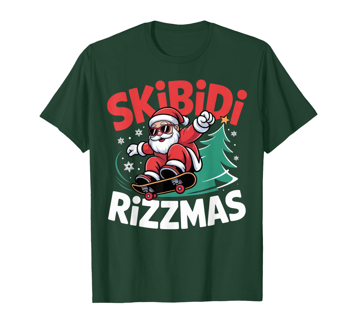 SKiBiDi RiZZMAS + Fun Christmas Vibes + Skateboarding Santa T-Shirt