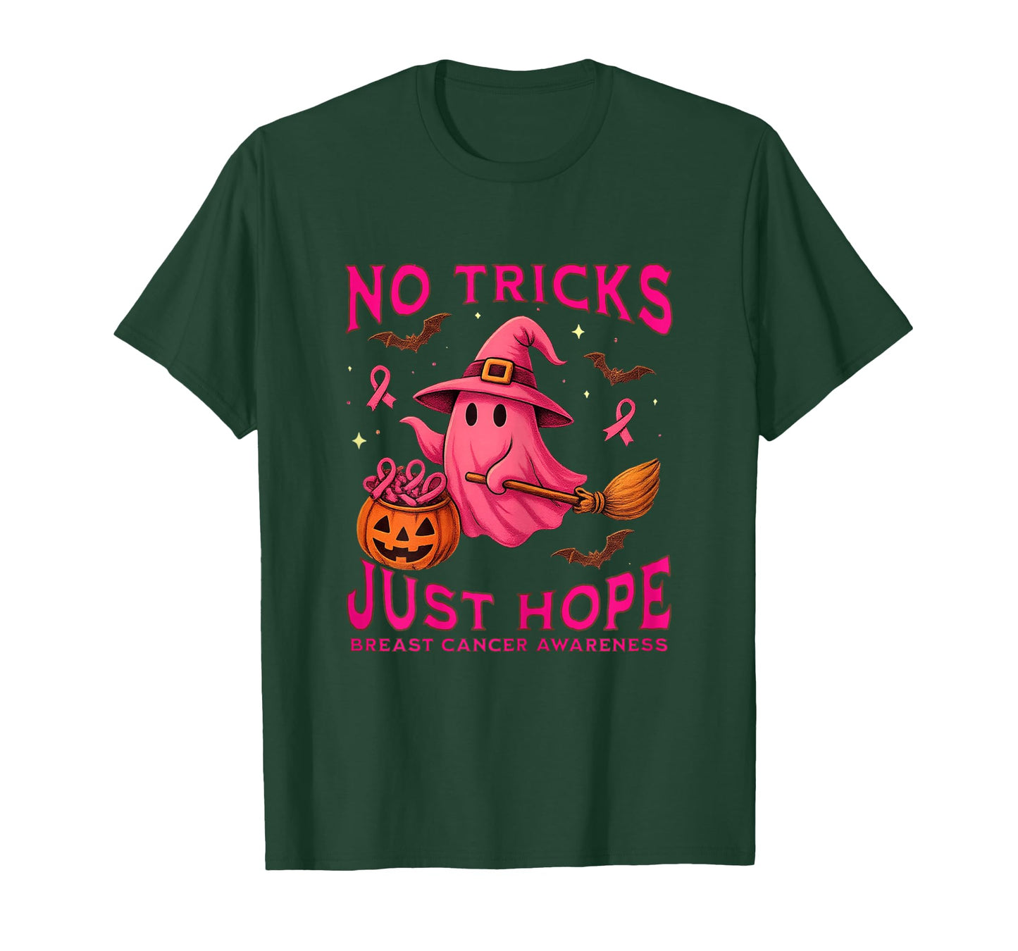 No Tricks Just Hope Breast Cancer Awareness Halloween Pink T-Shirt