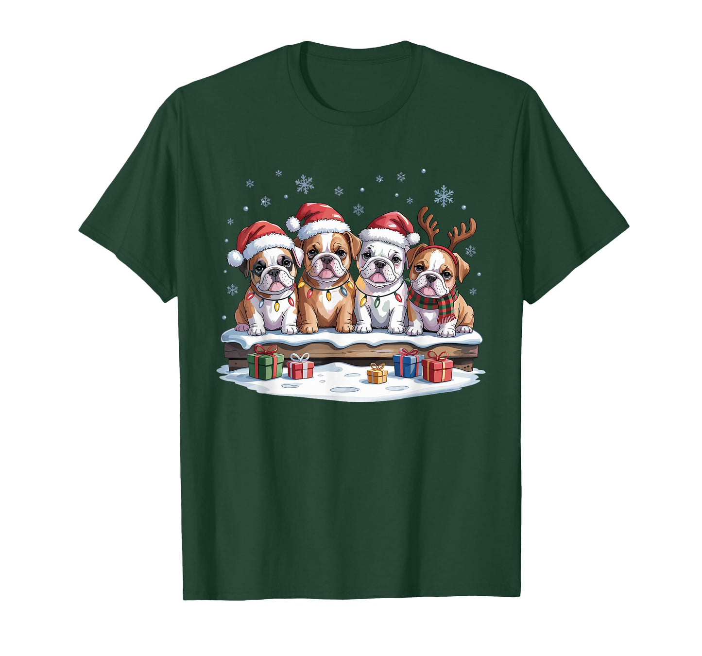 Cute Bulldog Christmas Puppies Dog Lovers Holiday Pajamas T-Shirt