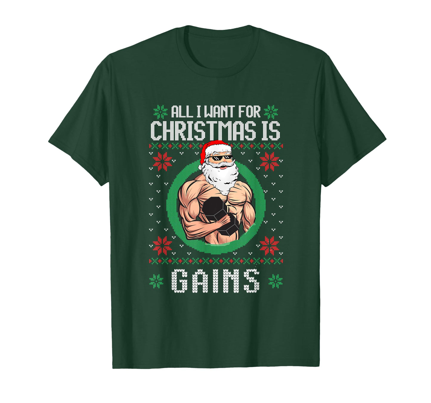 All I Want Is Gains Santa Muscle Gym Workout Fitness T-Shirt