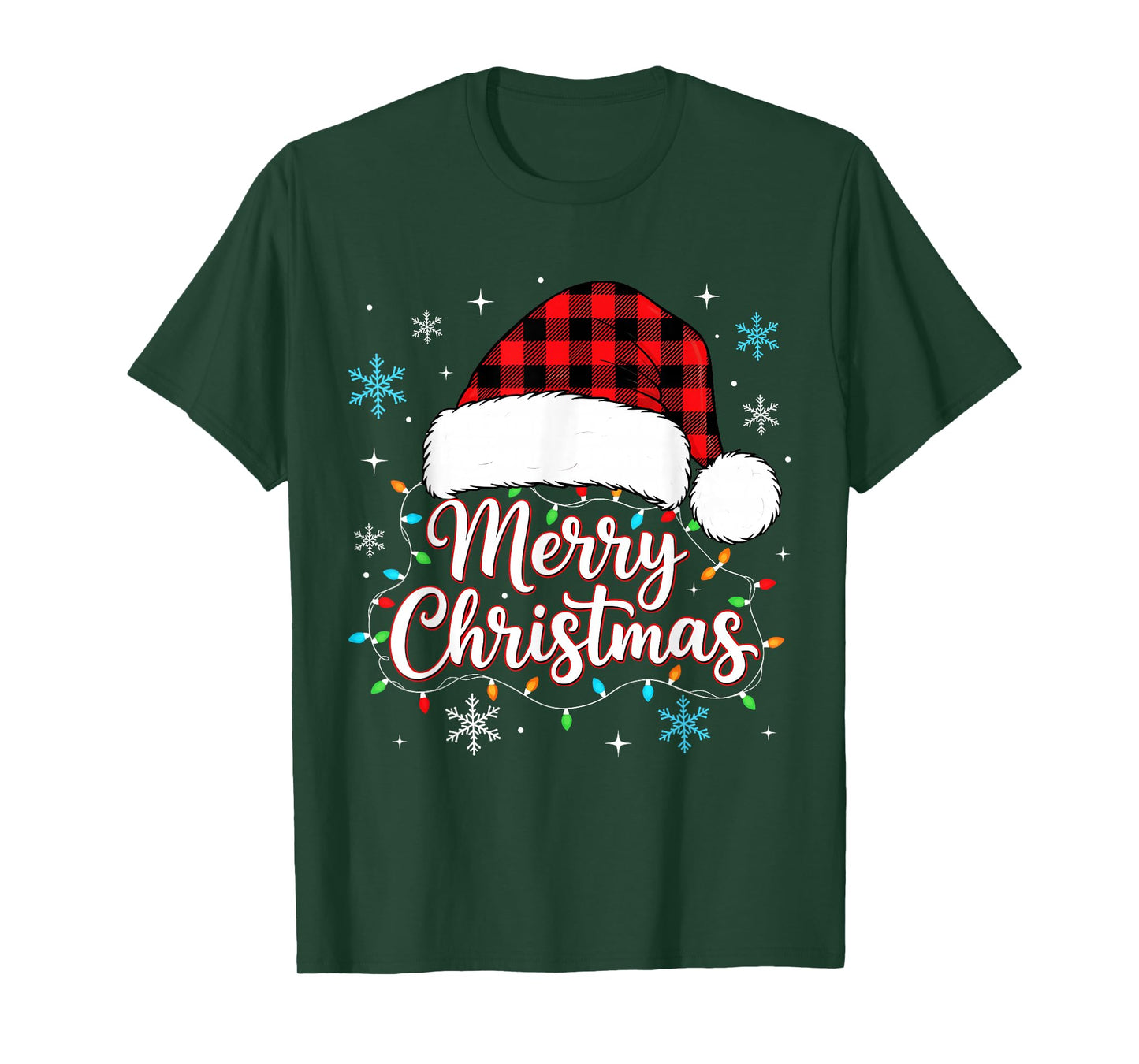 Funny Merry Christmas Buffalo Plaid Santa Hat Men Women Kids T-Shirt