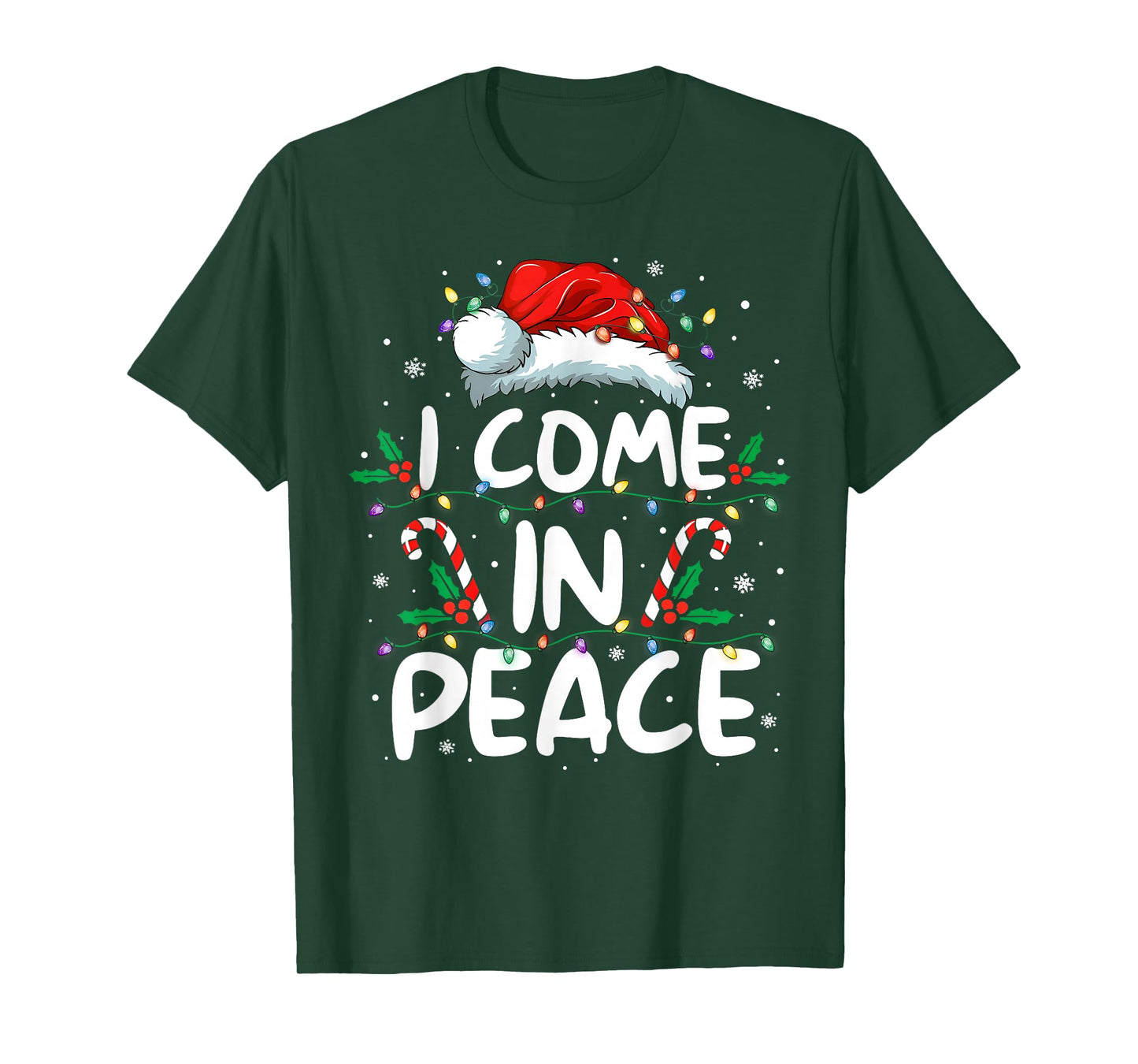 Peace I Come in Peace Christmas Lights Santa Pajamas Couples T-Shirt
