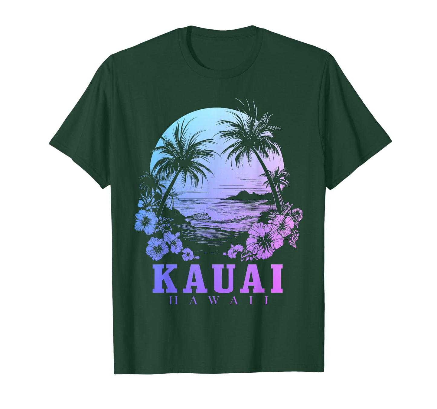 Kauai Hawaii Hawaiian Hibiscus Flowers Surfer Souvenir T-Shirt