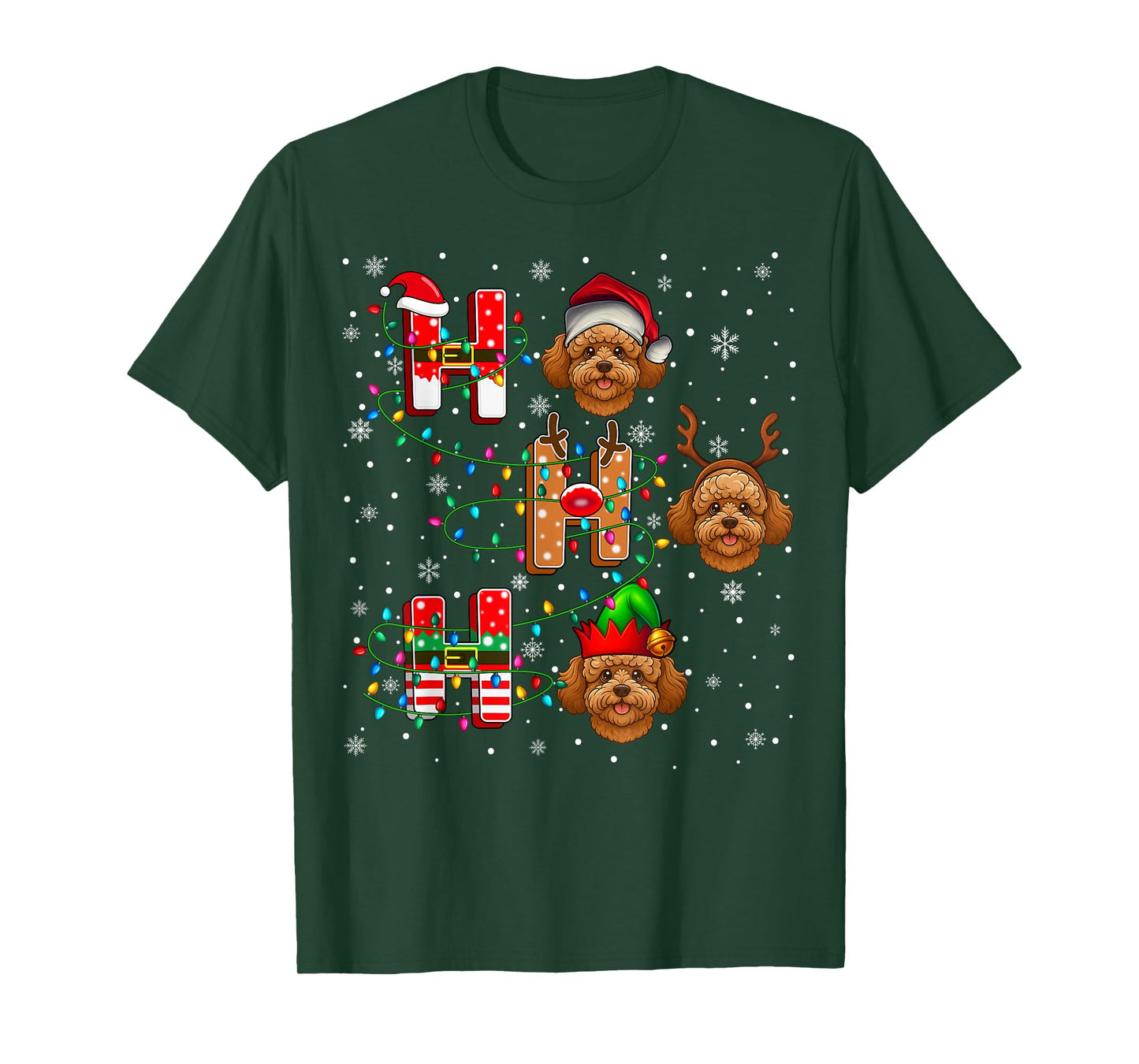 Ho Ho Ho Santa Reindeer Hat Elf Matching Maltipoo Dog Xmas T-Shirt