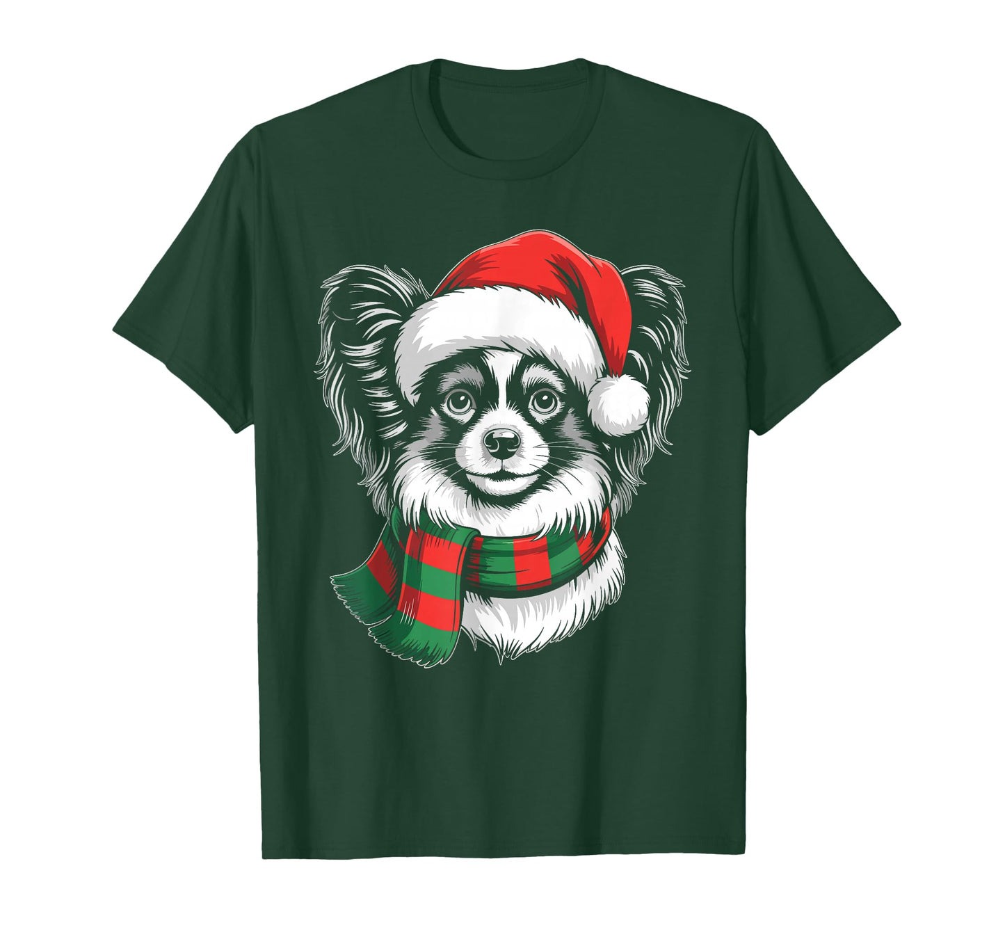 Papillon Dog Xmas Santa Hat Scarf Christmas Costume T-Shirt