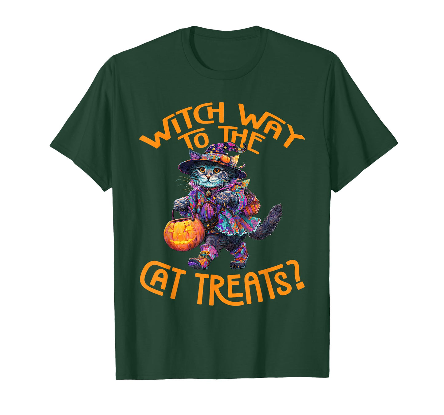 Witch Way to The Dog Treats? - Cute Cat Halloween T-Shirt