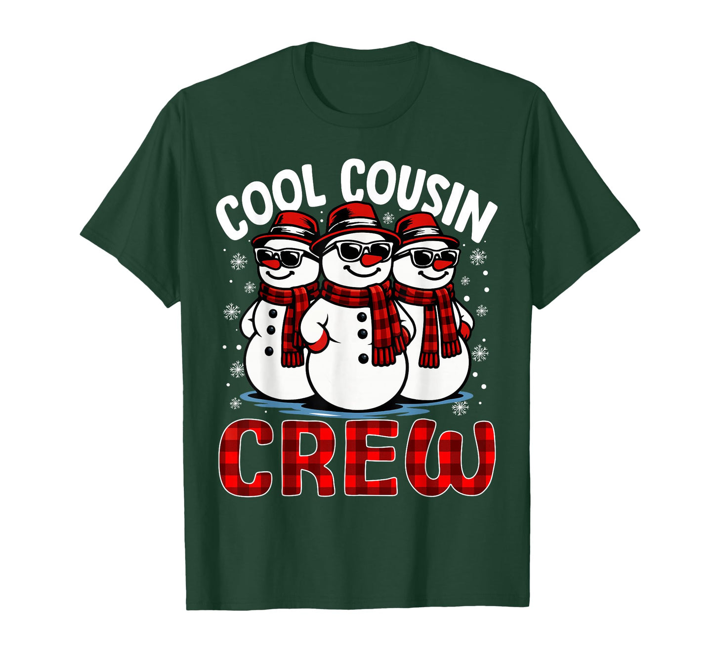 Cool Cousin Crew Christmas Snowman Red Plaid Matching Family T-Shirt