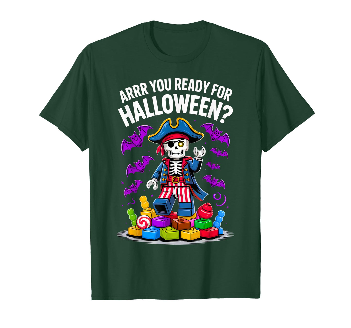 Halloween Bricks Pirate Skeleton Builder Blocks Building Toy T-Shirt