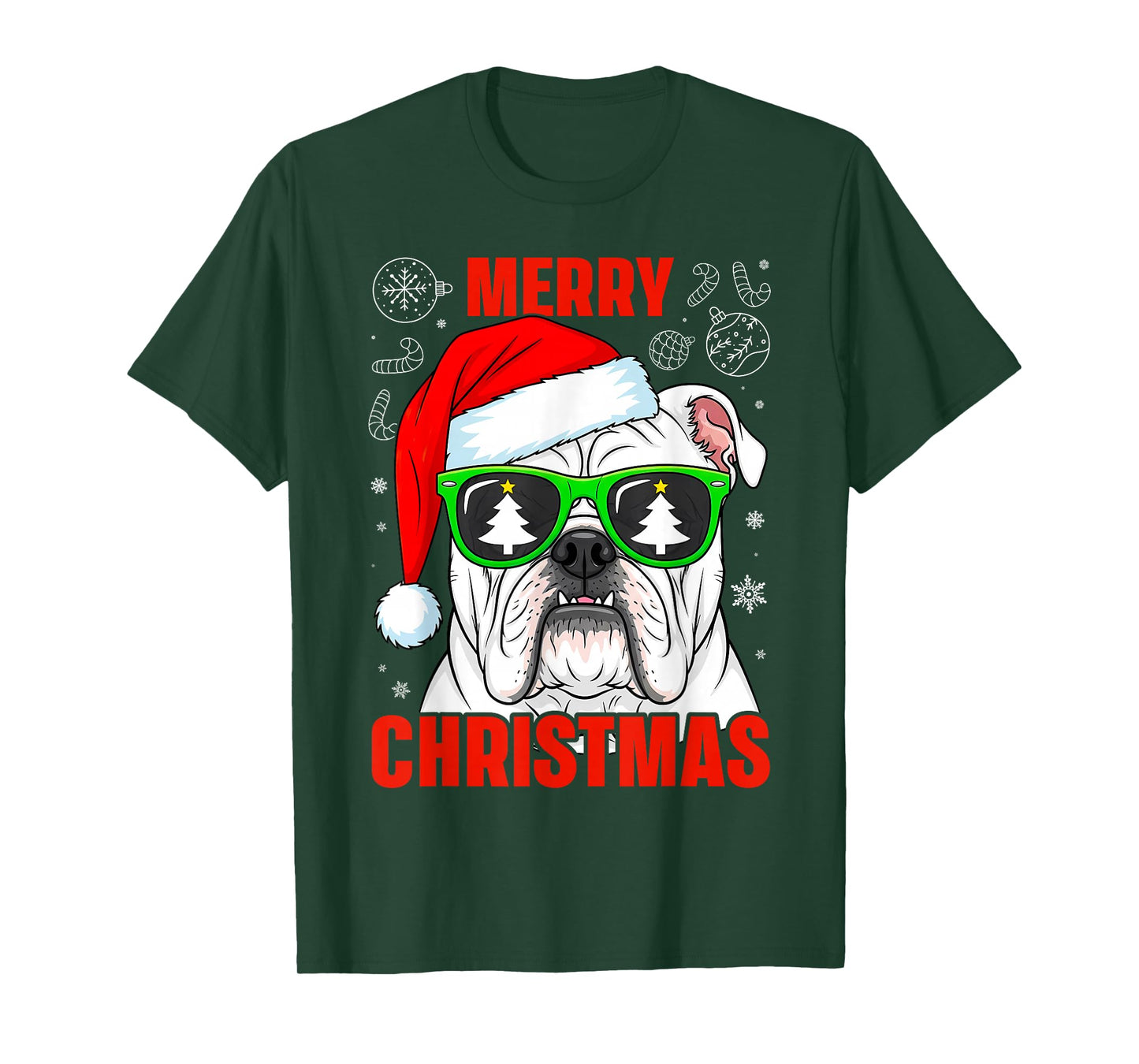 English Bulldog Merry Christmas Pajama Cute Dog Santa Hat T-Shirt