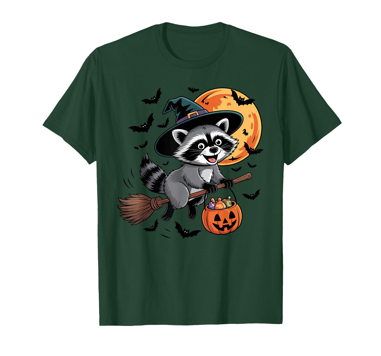 Cute Raccoon Witch with Jack-O-Lantern Pumpkin Halloween T-Shirt
