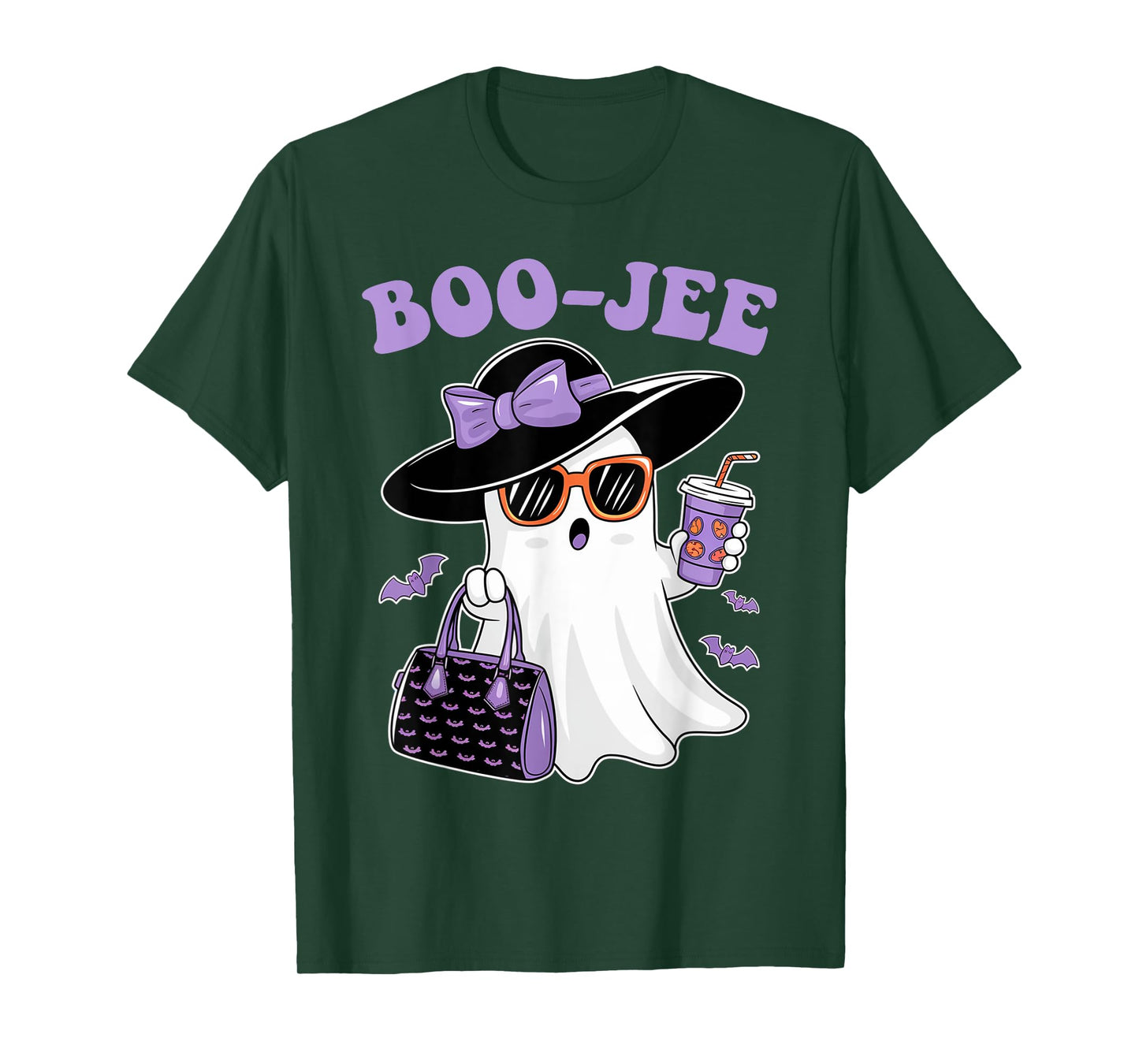 Boo Jee Ghost Drinking Coffee Bow Halloween Women T-Shirt