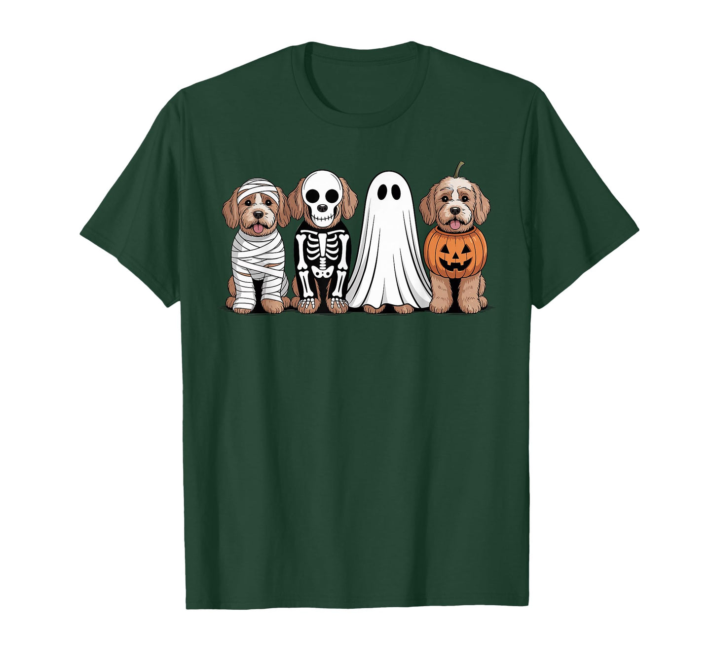 Spooky Ghost Cockapoo Pumpkin Halloween Dog Skeleton T-Shirt