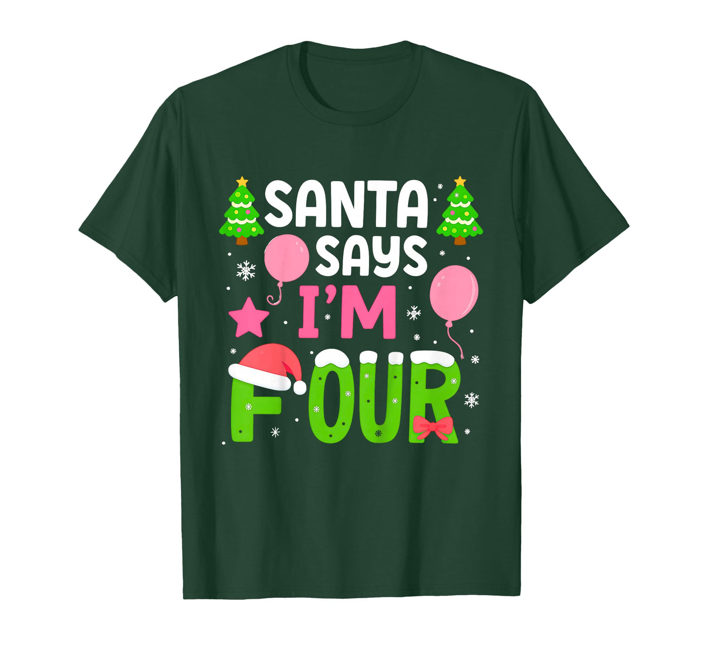 Santa Says I’m Four Years 4th Birthday Girl Christmas Party T-Shirt