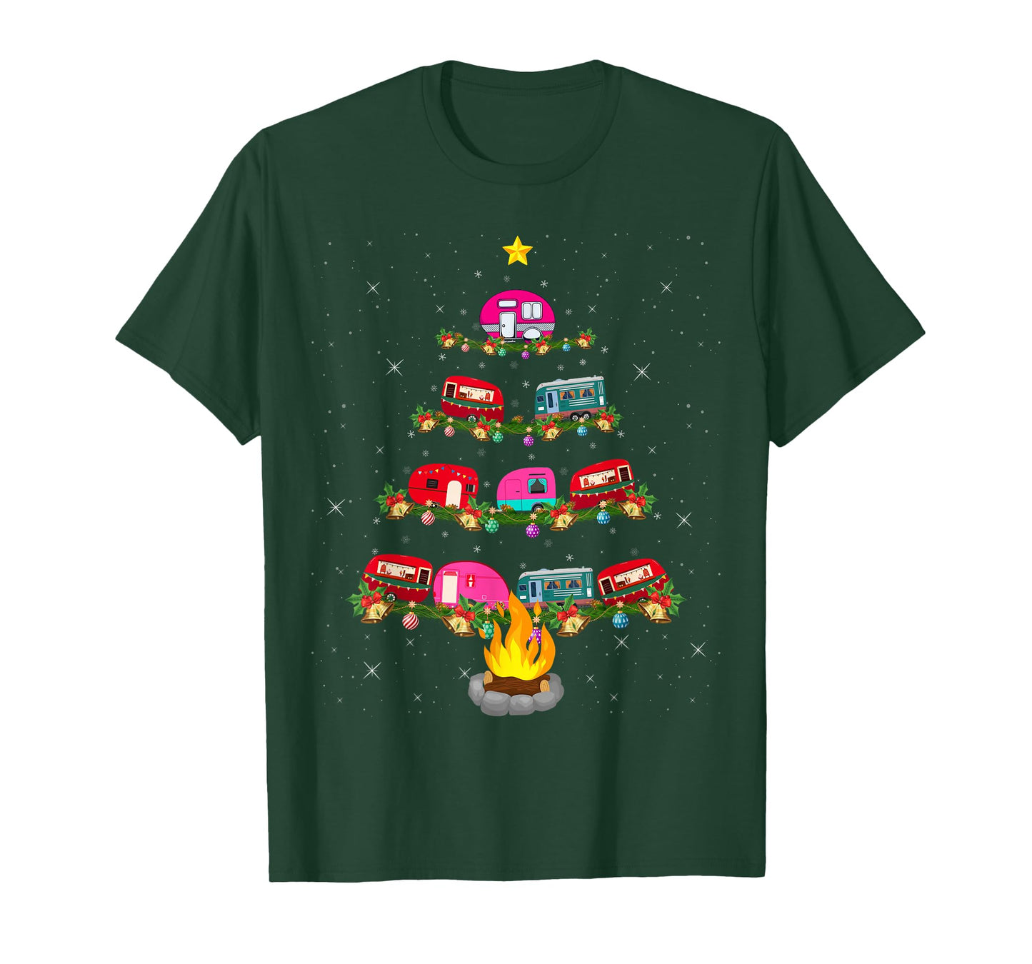 Camping Vehicle Christmas Tree Lights Outdoors Camping Xmas T-Shirt
