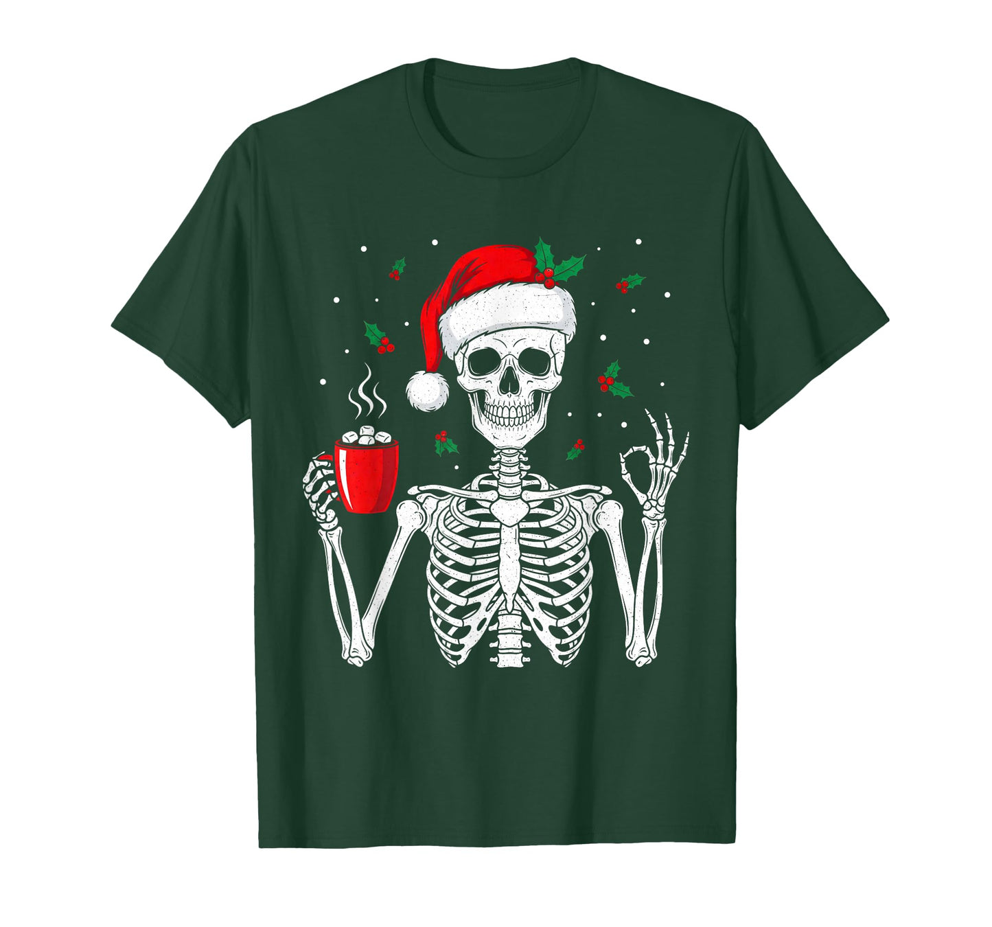 Funny Christmas Skeleton with Hot Cocoa Men Women Kids Youth T-Shirt