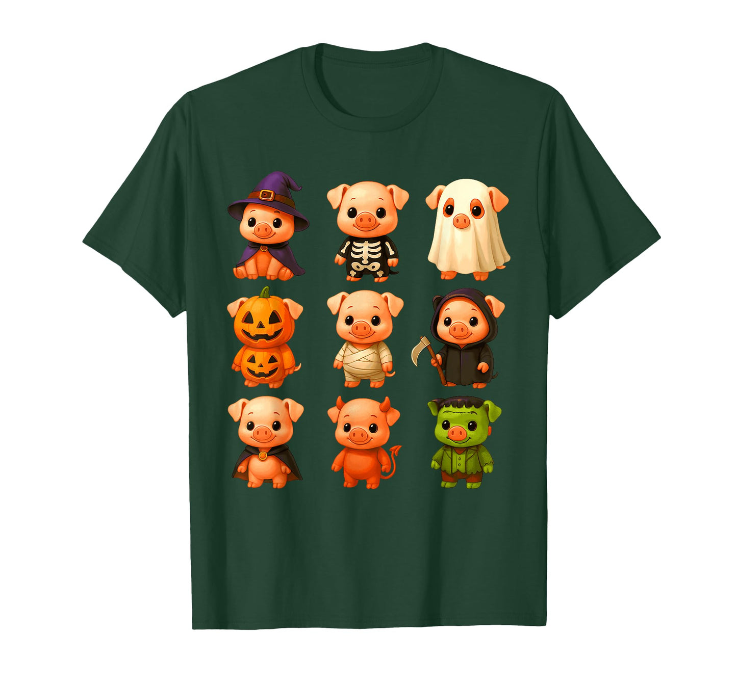 Pigs in Witch Skeleton Ghost Costume Happy Halloween Day T-Shirt