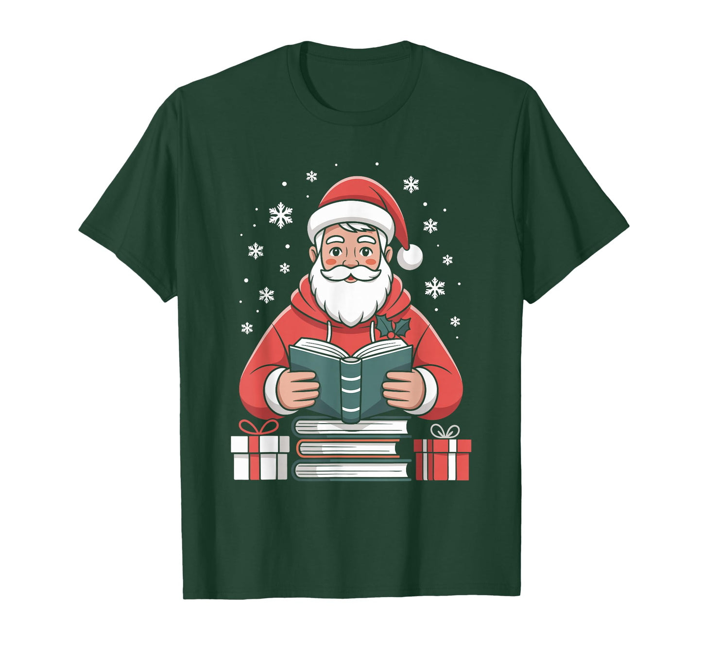 Santa Claus Reading Book Lover Christmas Funny Bookworm Xmas T-Shirt