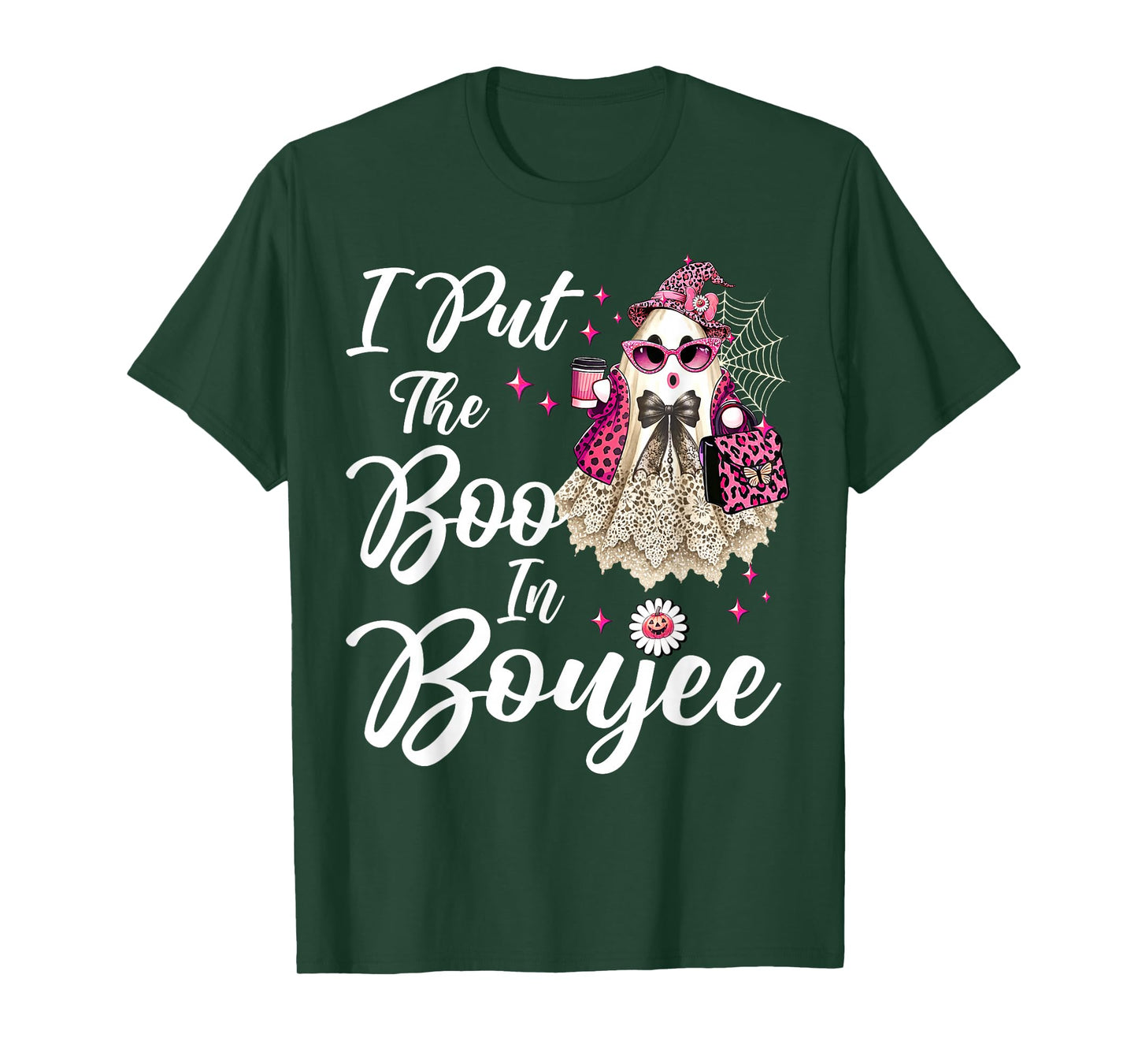 I Put The Boo in Boujee Cute Lace Ghost Leopard Halloween T-Shirt