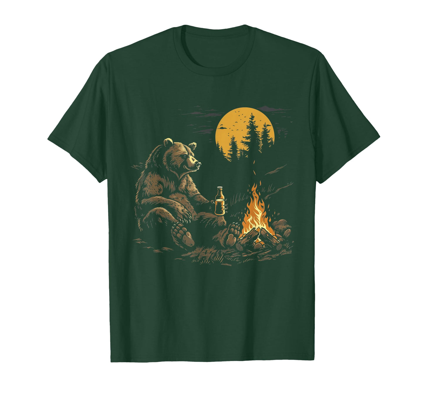 Camping Bear Drinking Beer Hiking Nature Funny Grizzly Bear T-Shirt