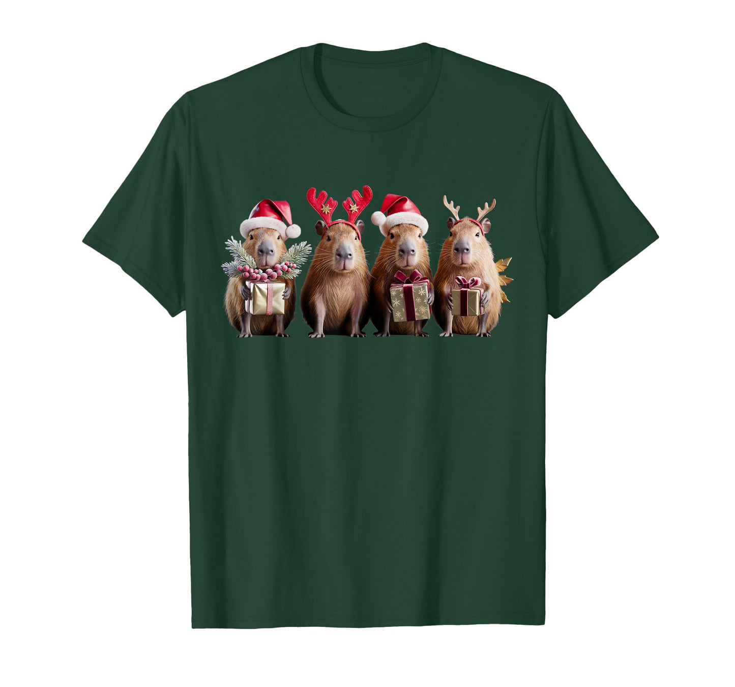 Capybara Christmas Lights Reindeer Capybara Xmas Santa Kids T-Shirt