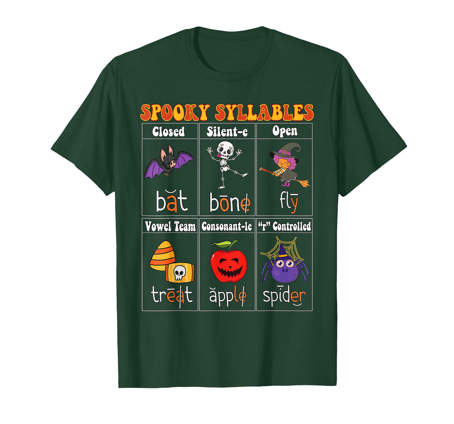 Spooky Syllables Teacher Funny Halloween Educational Kids T-Shirt