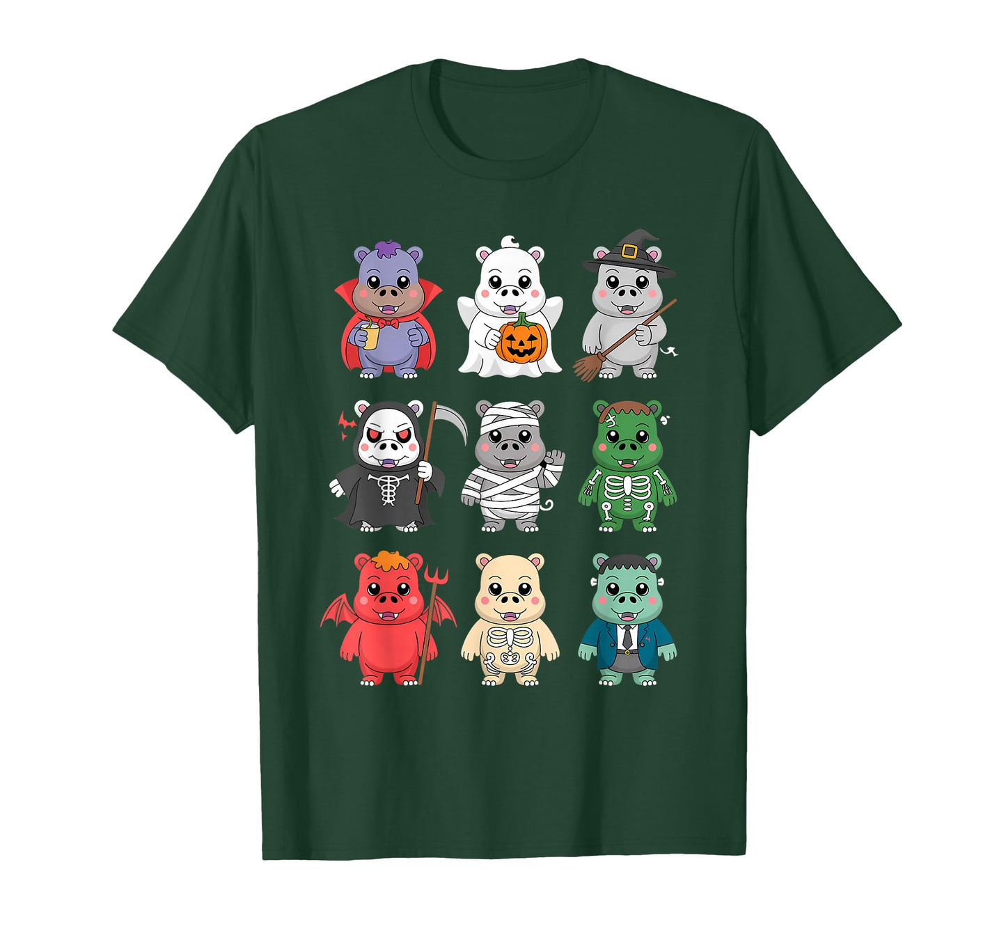 Funny Hippo Ghost Witch Zombie Halloween Costume Boys Girls T-Shirt