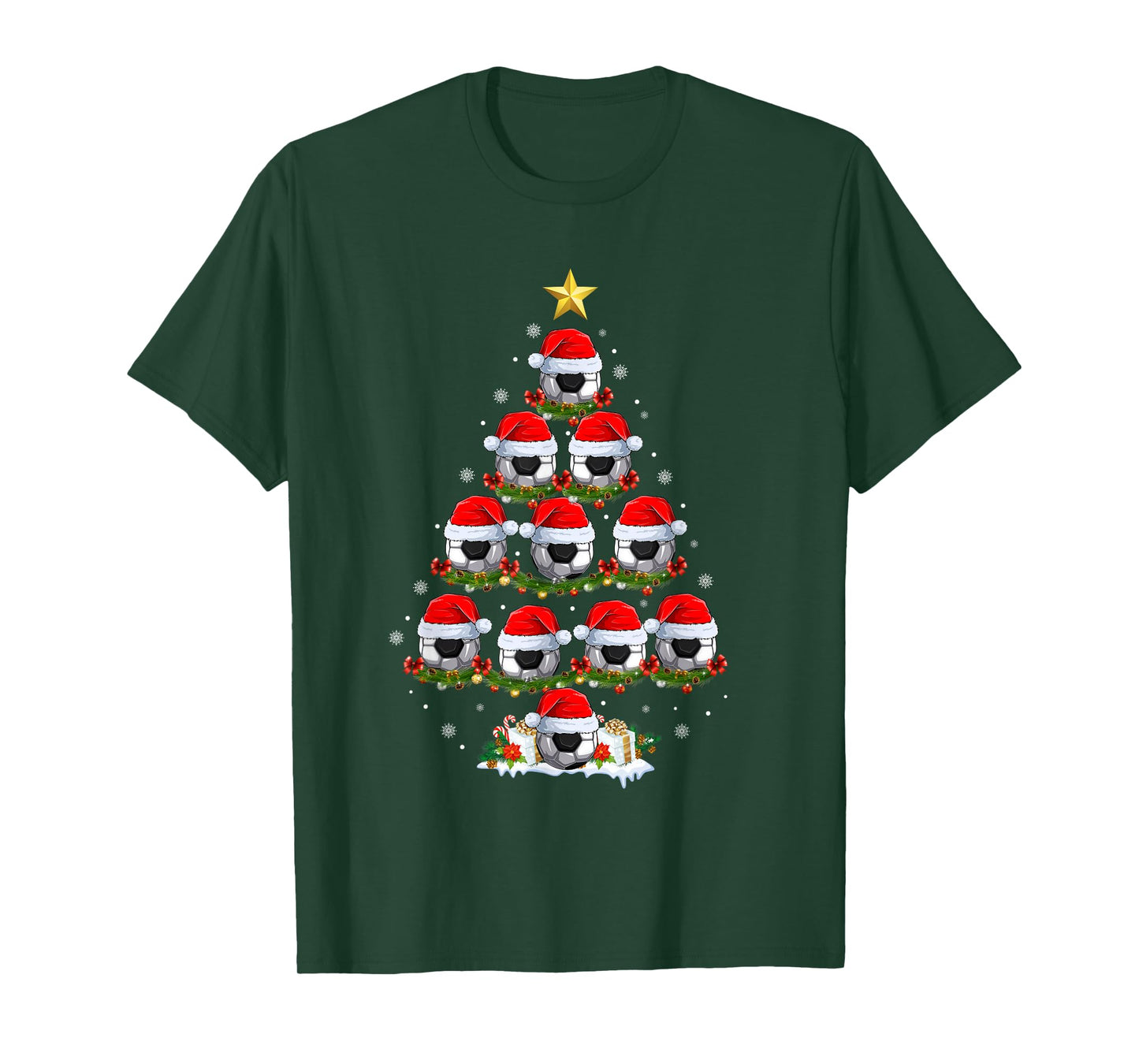 Soccer Christmas Tree Lights Men Boys Funny Xmas Pajamas T-Shirt