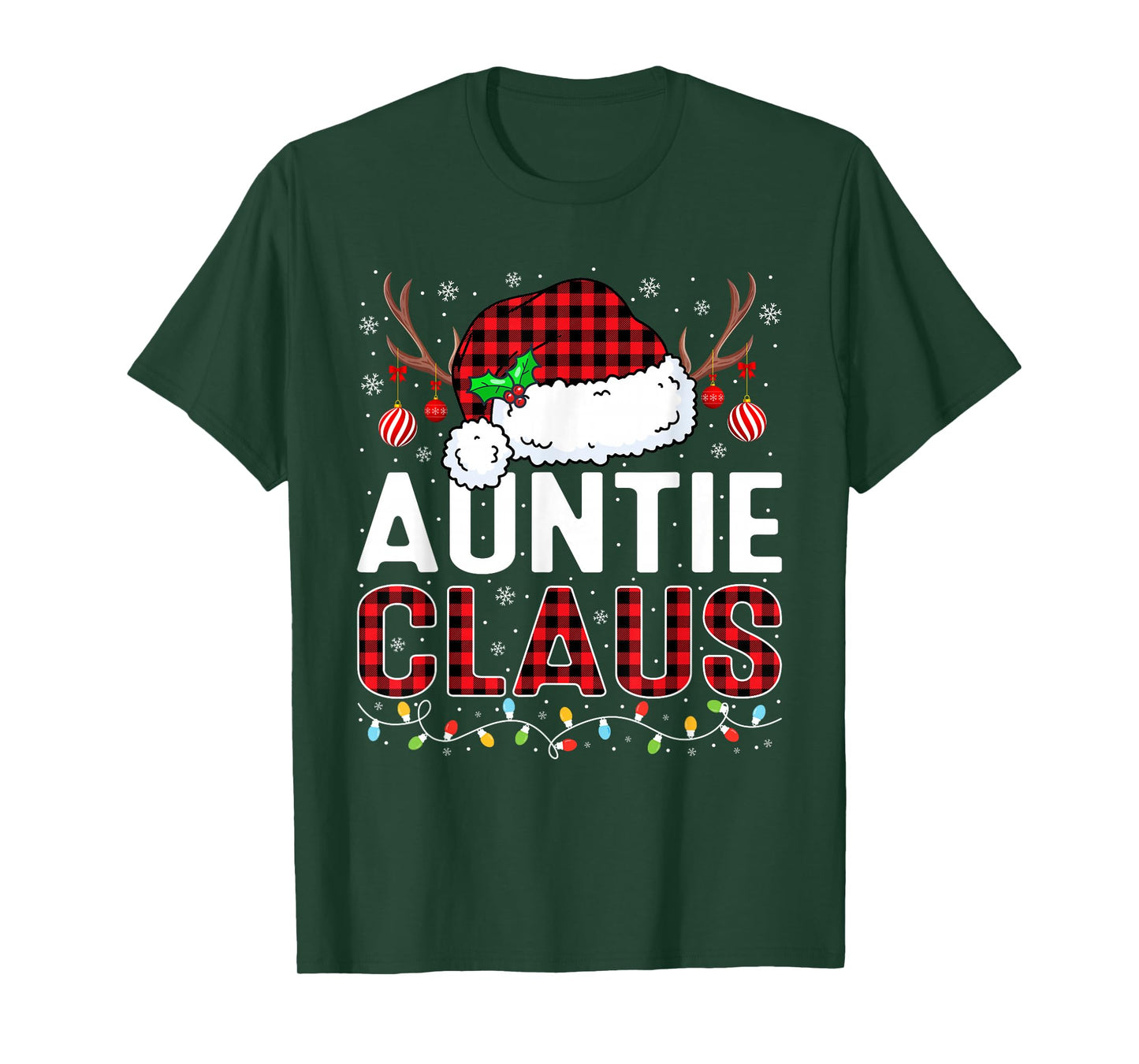 Christmas Lights Auntie Claus Family Matching Xmas Pajama T-Shirt