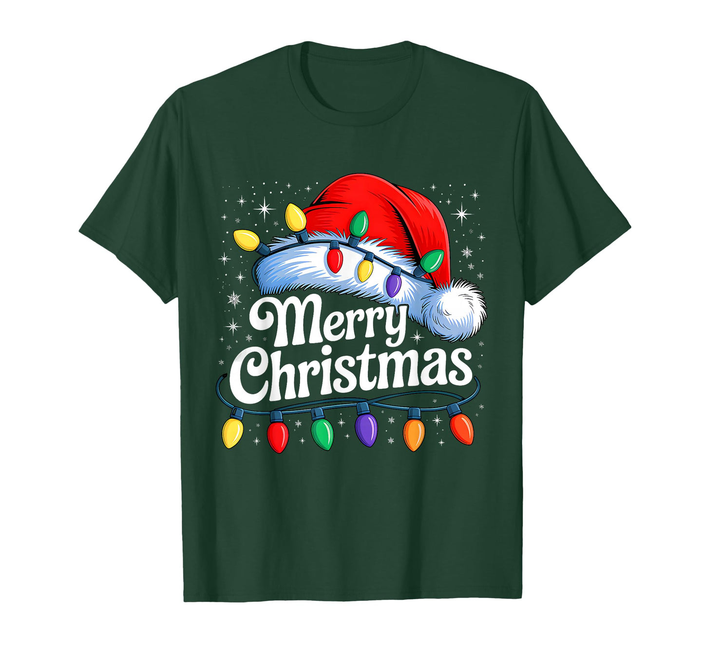 Merry Christmas Lights Red Santa Hat Xmas Family Men Women T-Shirt