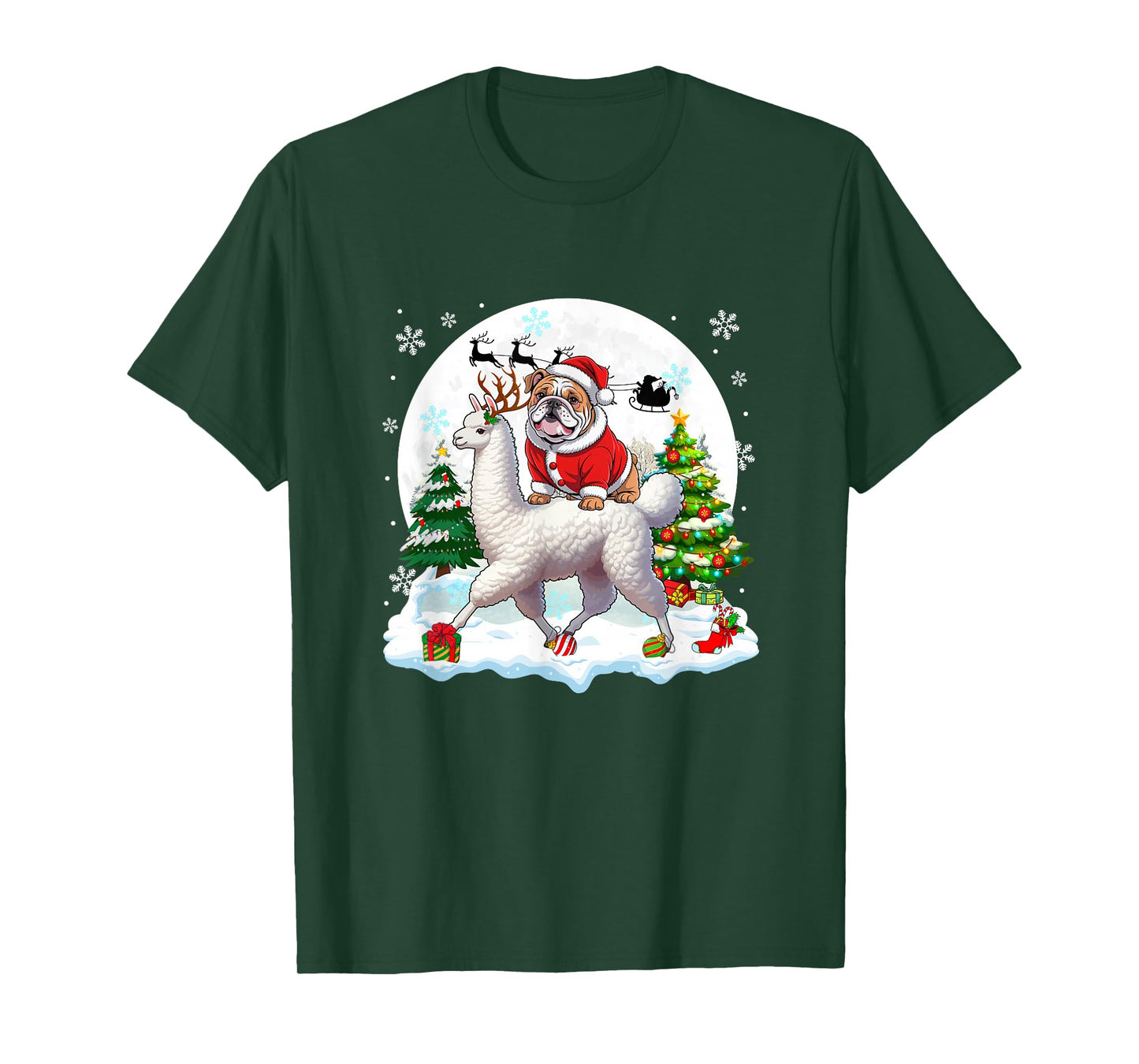 Santa Bulldog Riding Llama Reindeer Christmas Owner Kids T-Shirt