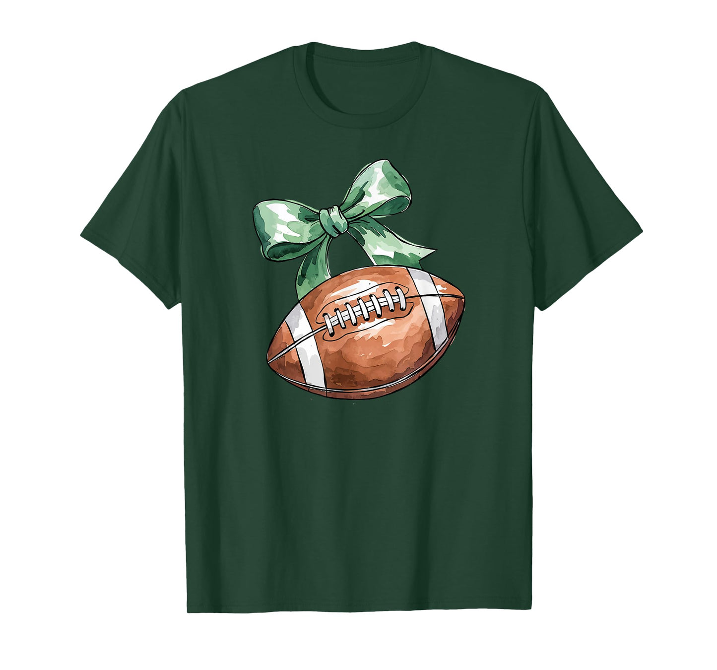 Coquette Football with Green Bow, Cute Team Spirit Sports T-Shirt