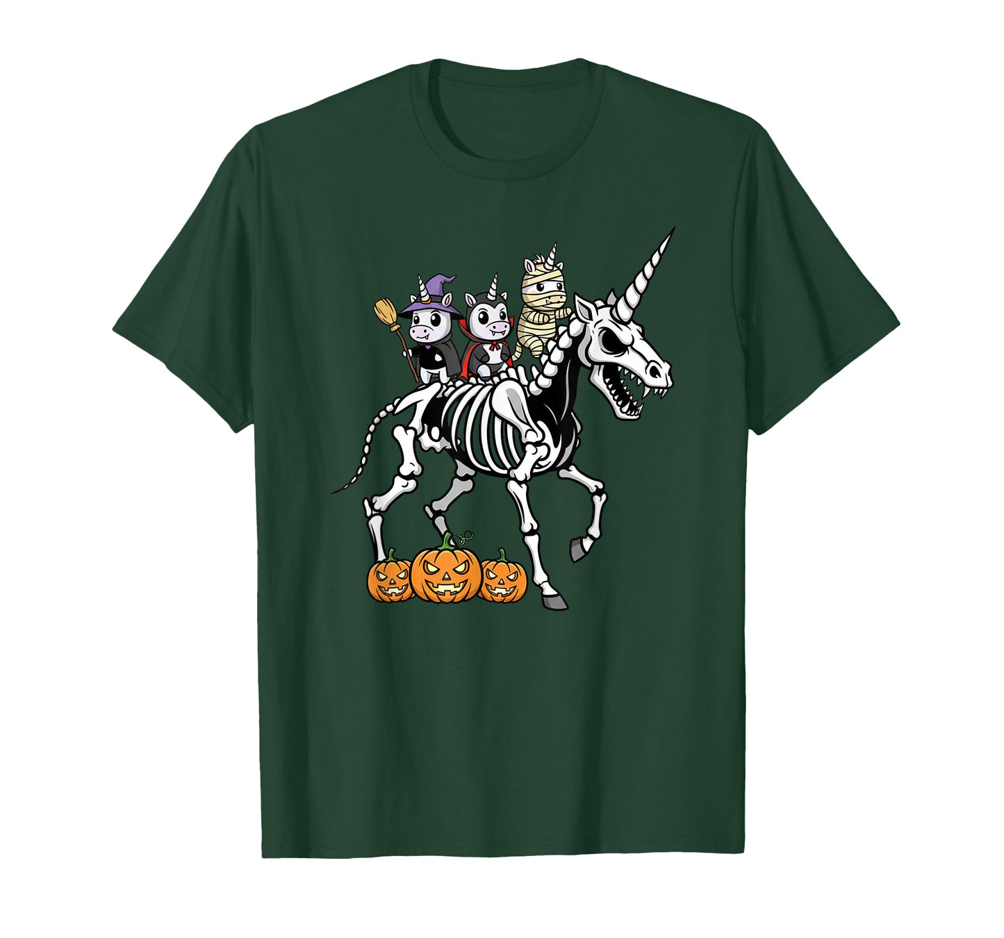 Unicorn Skeleton Mummy Witch Halloween Kids Mens Womens T-Shirt