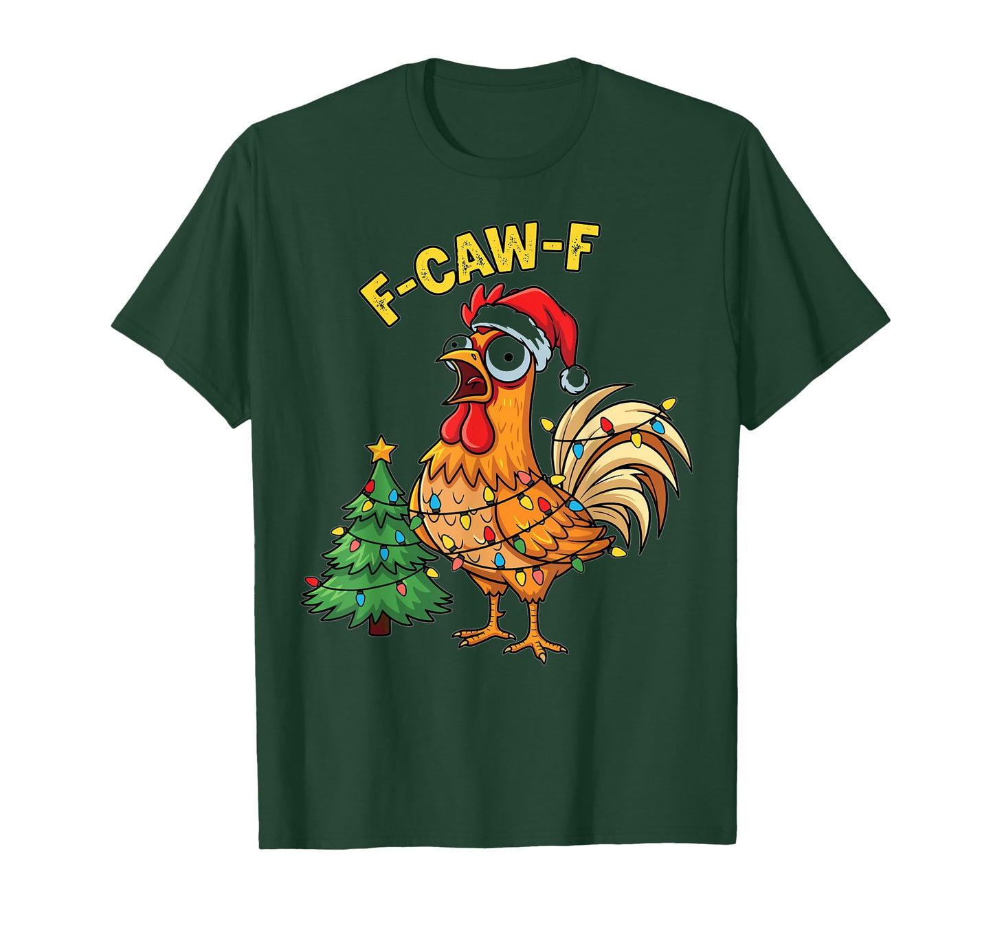 Funny Chicken Christmas Lights Santa Hat Humor T-Shirt