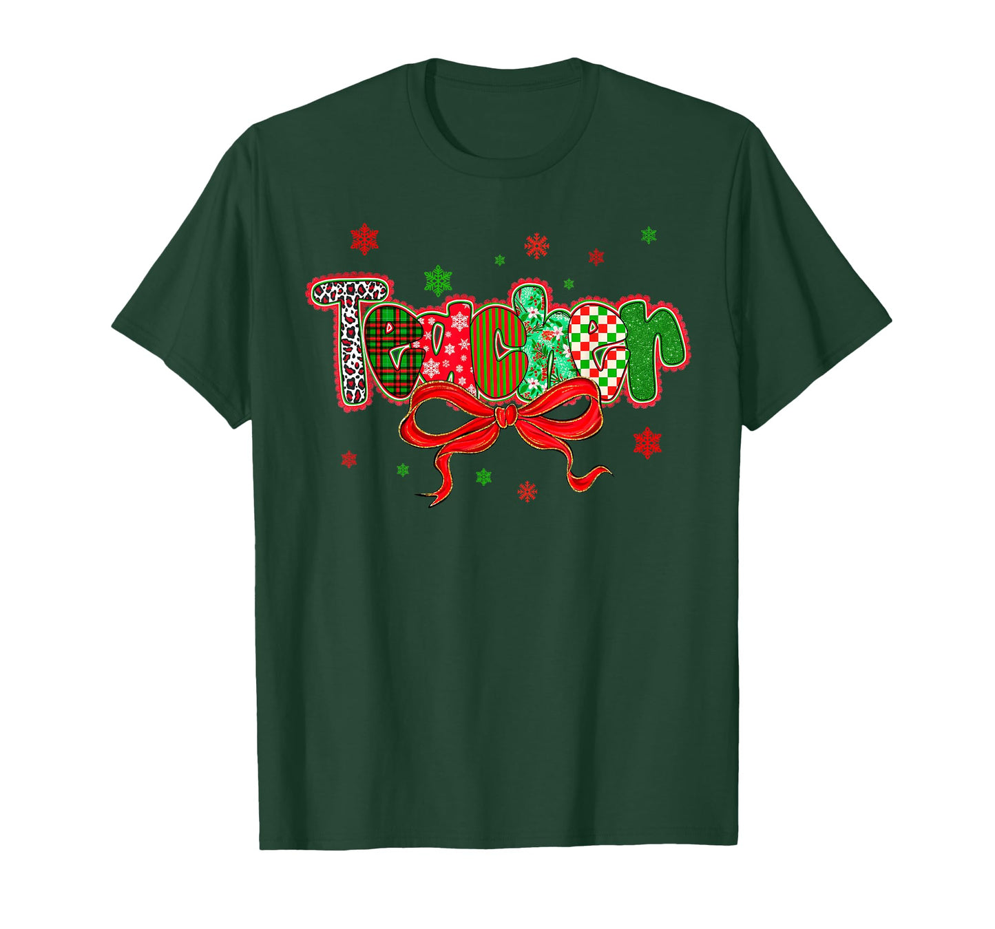 Teacher Merry Christmas Coquette Lace Bow Girl Women T-Shirt